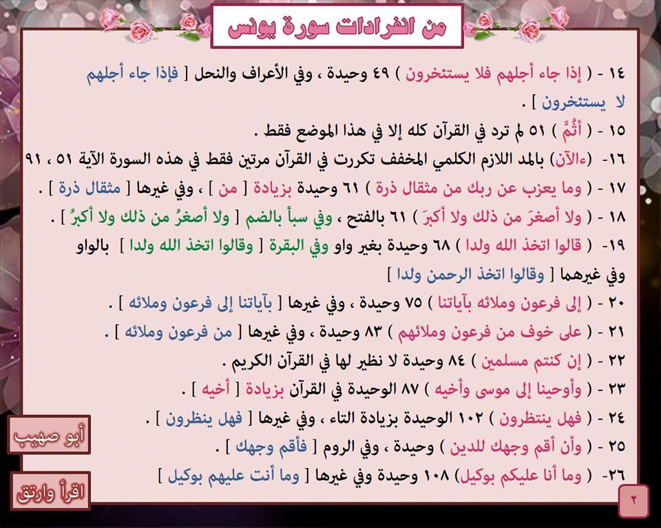انفرادات سورة يونس Dr Fatema El Sheikh فيسبوك