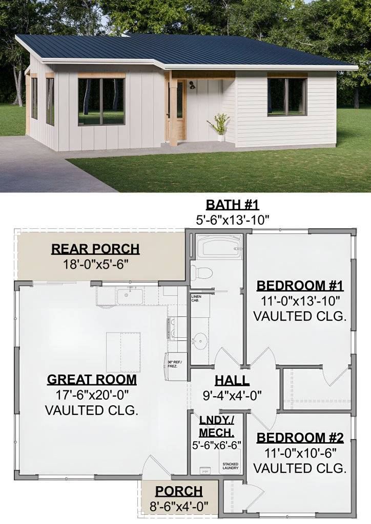 Cozy 2 Bedroom House Plan No Wasted Space And Two Versions 2517DH