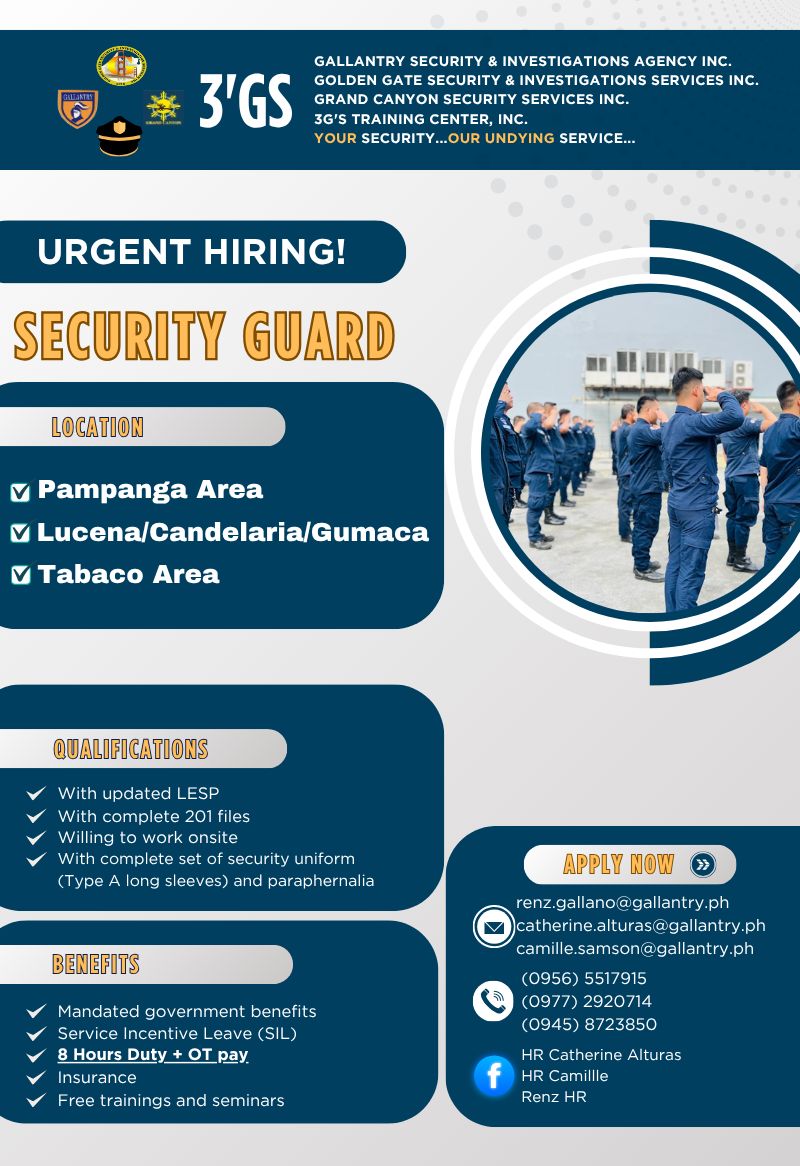 Golden - APPLY NOW📣 📌 Position: SECURITY GUARD‼️ 📍 Locations are lsited ...