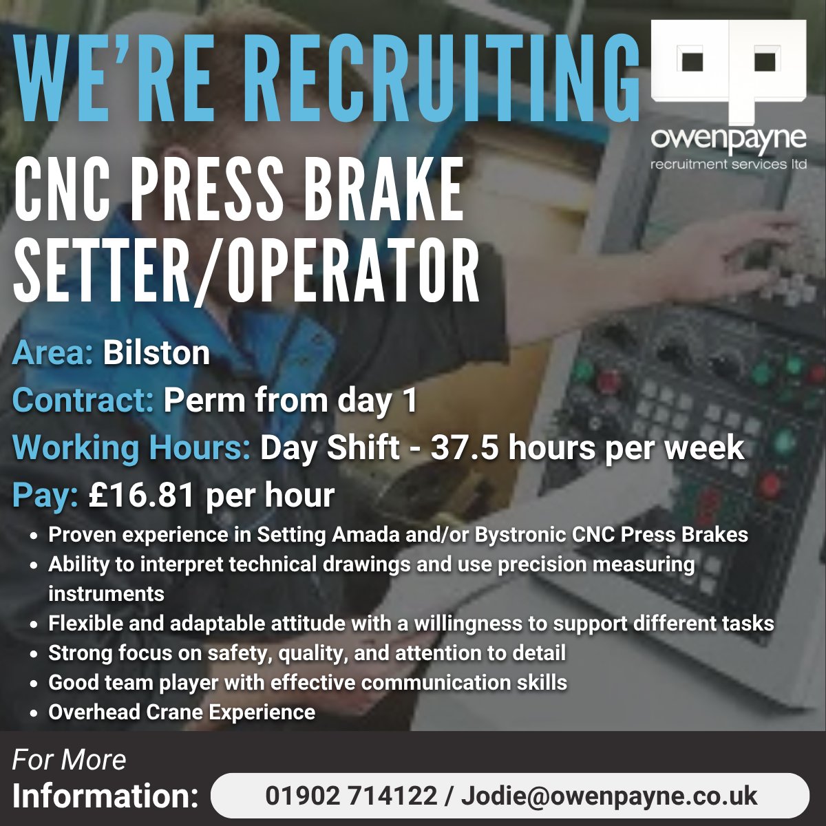 🚨 NOW HIRING: CNC Press... - Owen Payne Recruitment Services | Facebook