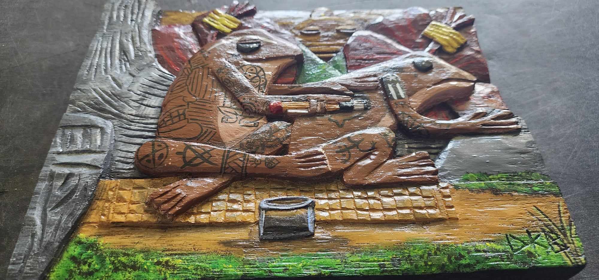 Coqui caoba,carved in cedar wood.