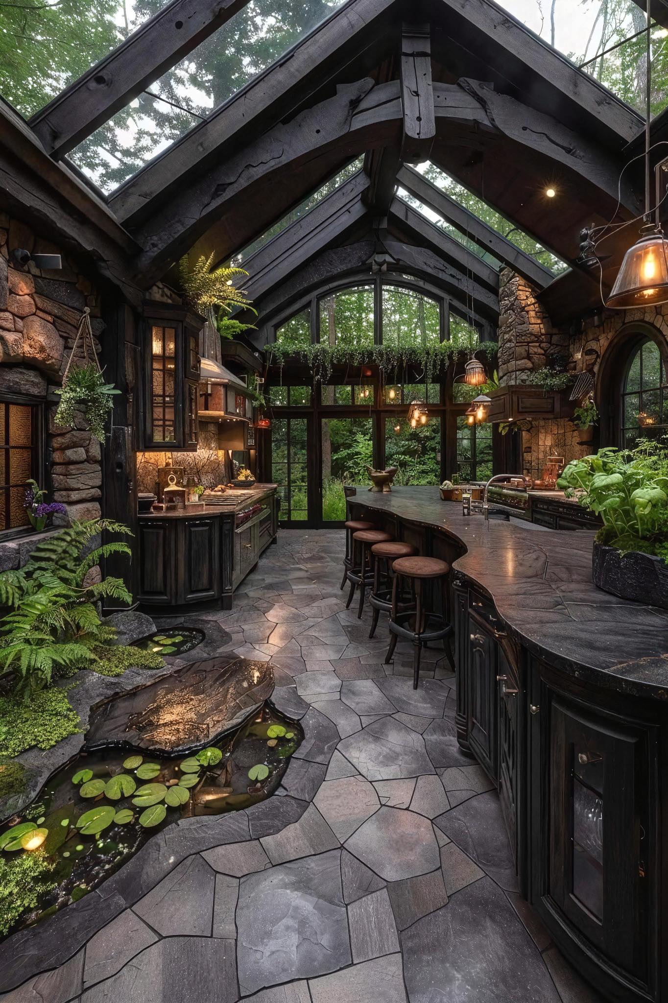 Living - Enchanted Forest-Inspired Kitchen with Natural Stone & Glass ...