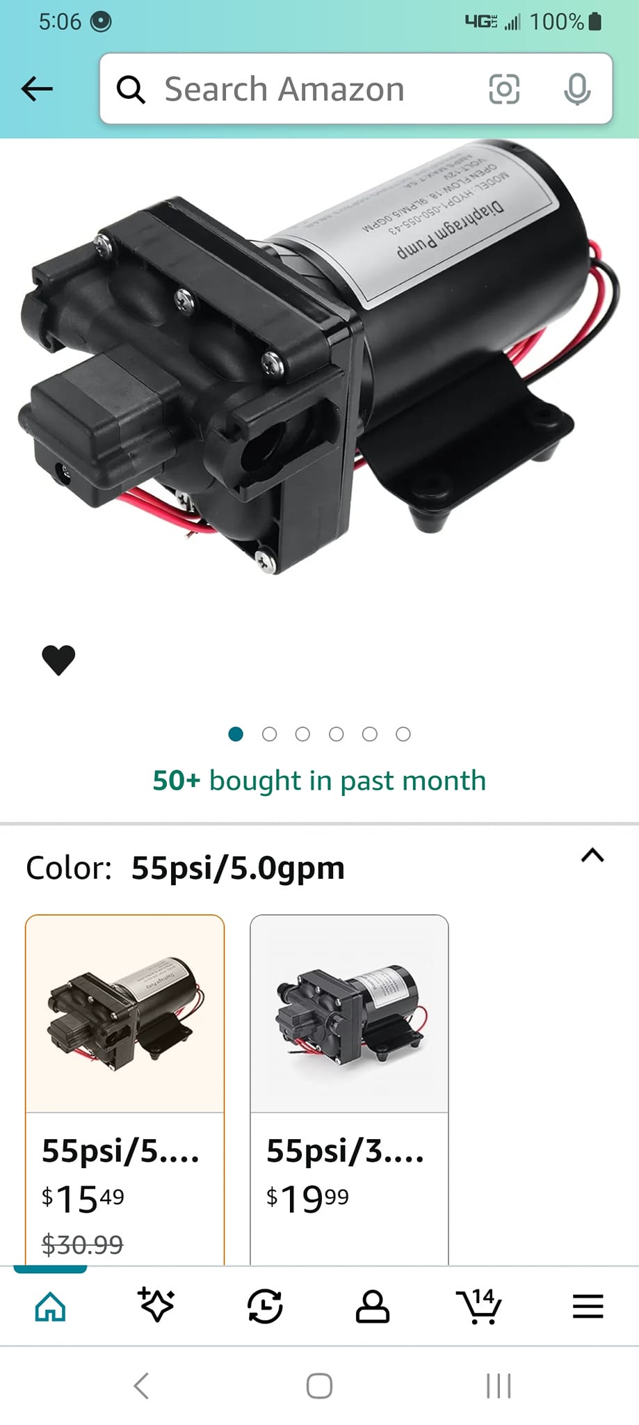 12V DC Fresh Water Pump – 3.5 GPM, 45 PSI, Self-Priming For Boat, RV, Marine, Yacht (VH1168US)