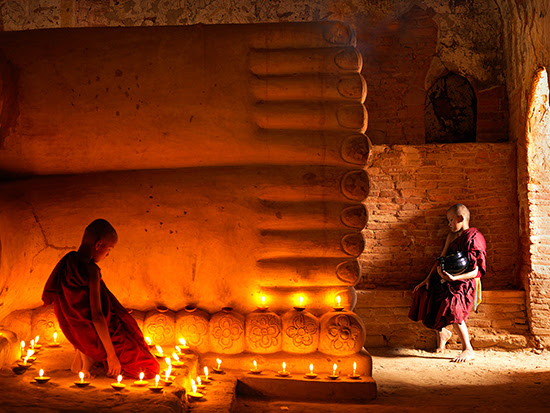 These are the sacred soles of the reclining Buddha at