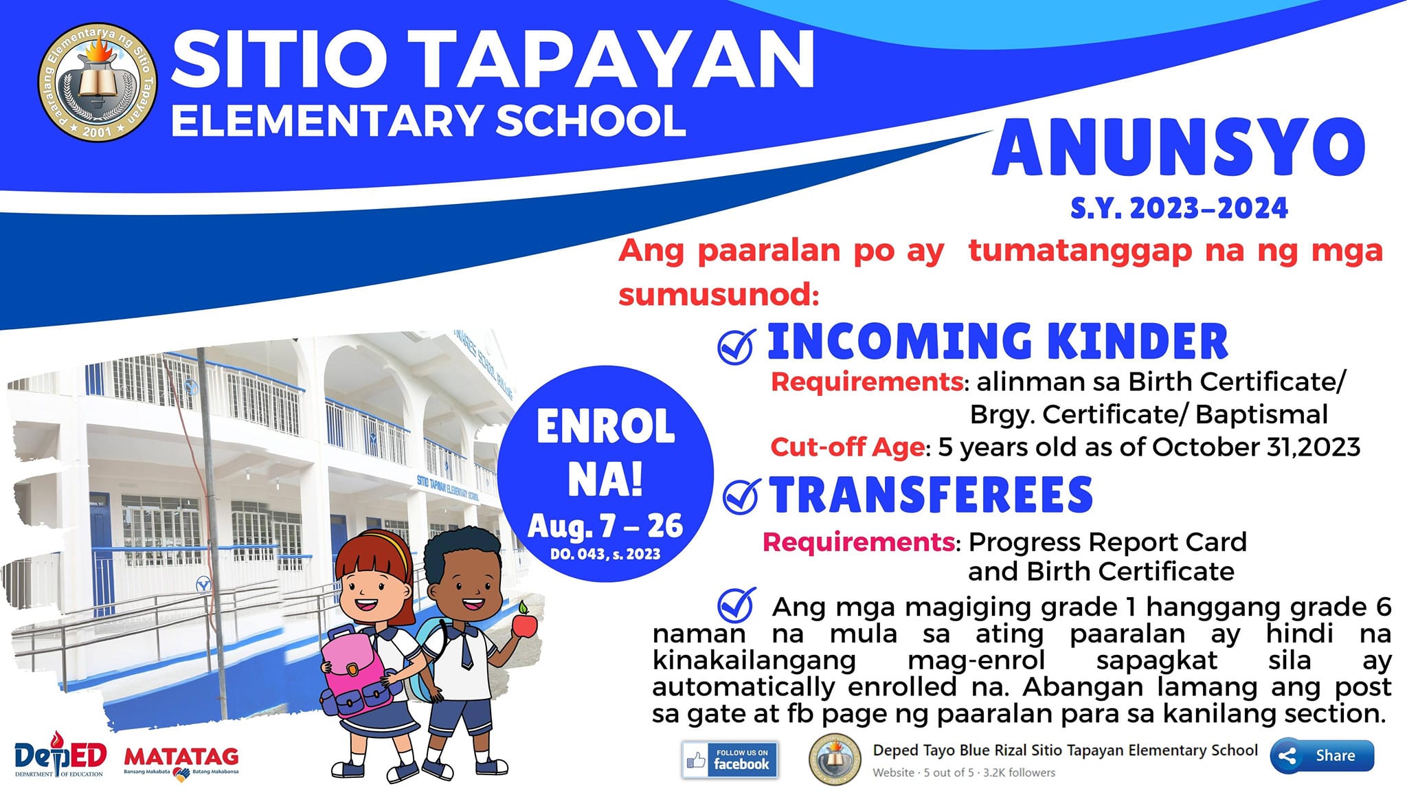 Deped - ANUNSYO!!! 📢📢 TARA na at MagpaLISTA sa SITIO TAPAYAN Elementary ...