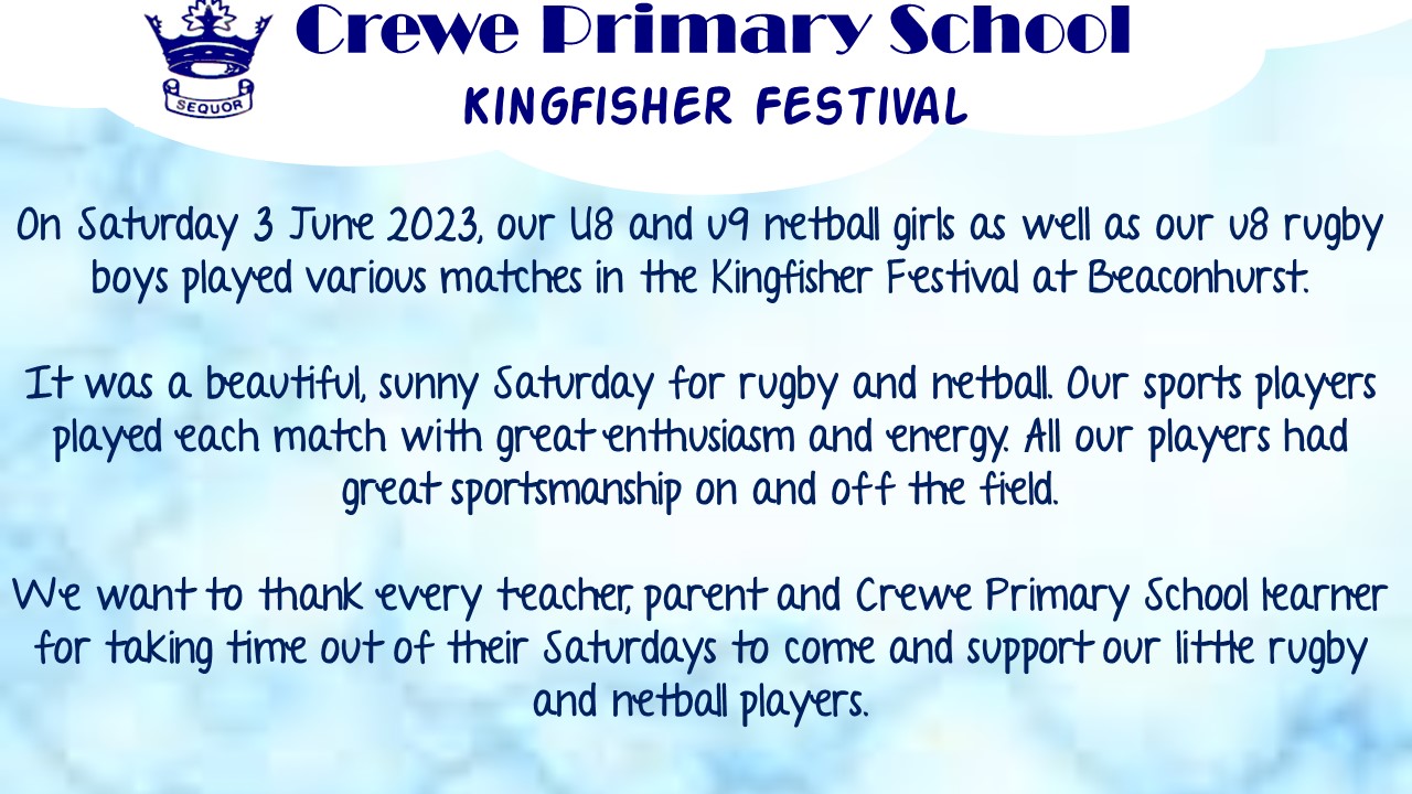 💙 Sports: Kingfisher Festival 💙... - Crewe Primary School SA