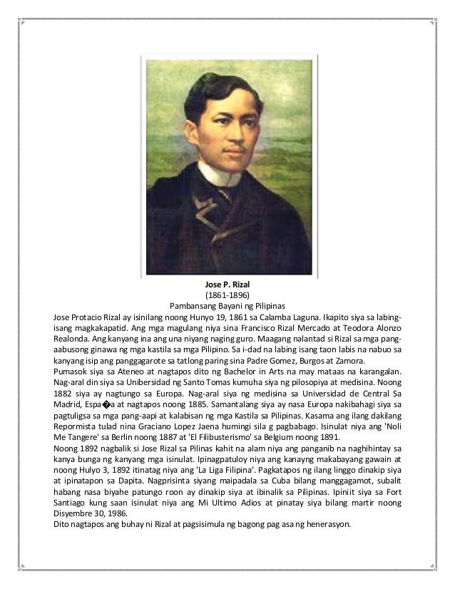 Iniibig kong Pilipinas - Jose P. Rizal (1861-1896) Pambansang Bayani ng ...
