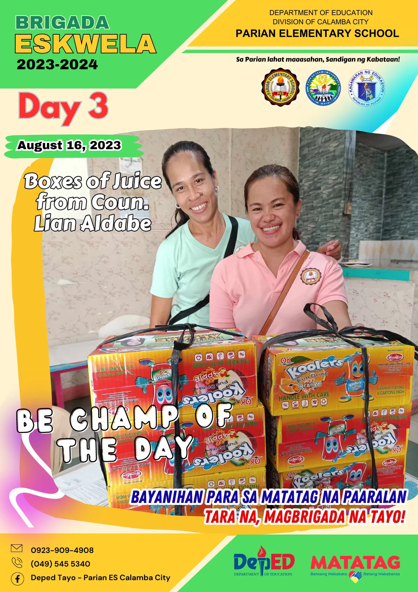 DepEd - Day 3 🏆 Brigada Eskwela (BE) 2023 Champ of the Day🏆 Thank you ...
