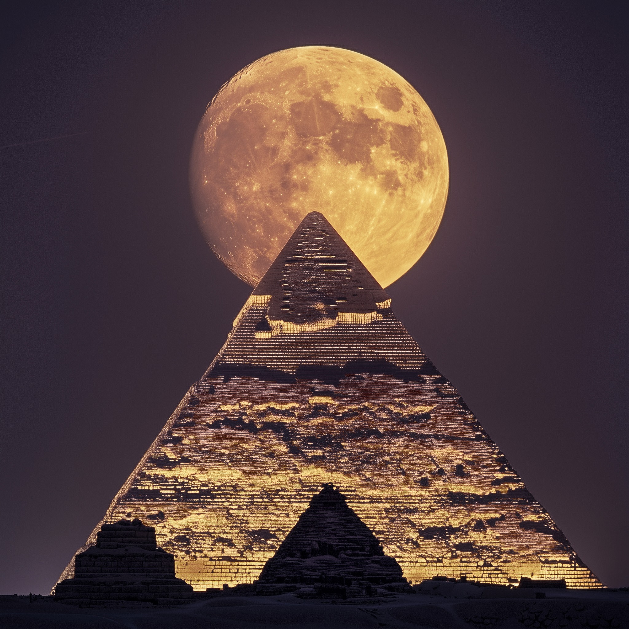 Ethereal - 95% or Waxing Gibbous moon rising over Great Pyramid of Giza ...