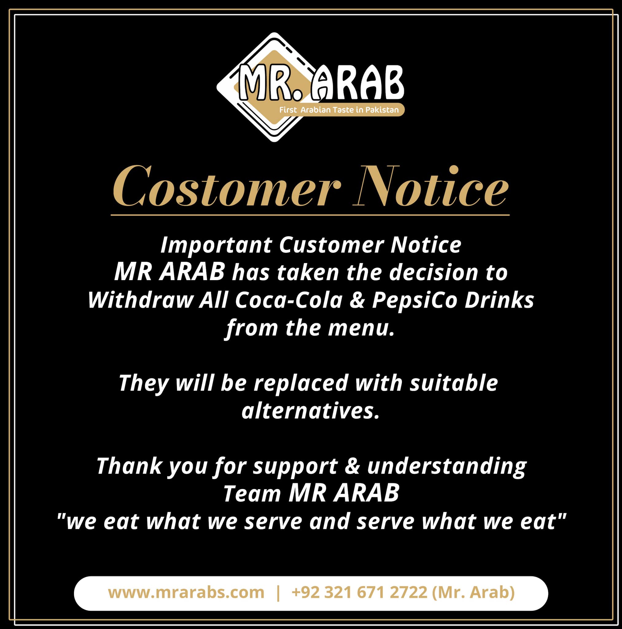 MR. - 🚨 Customer Notice: Important Update! 🚨 At Mr.Arab, we're ...