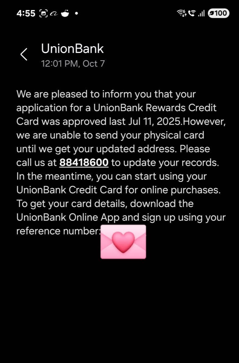UNION BANK CREDIT CARD | I just received a message today na naApproved ...
