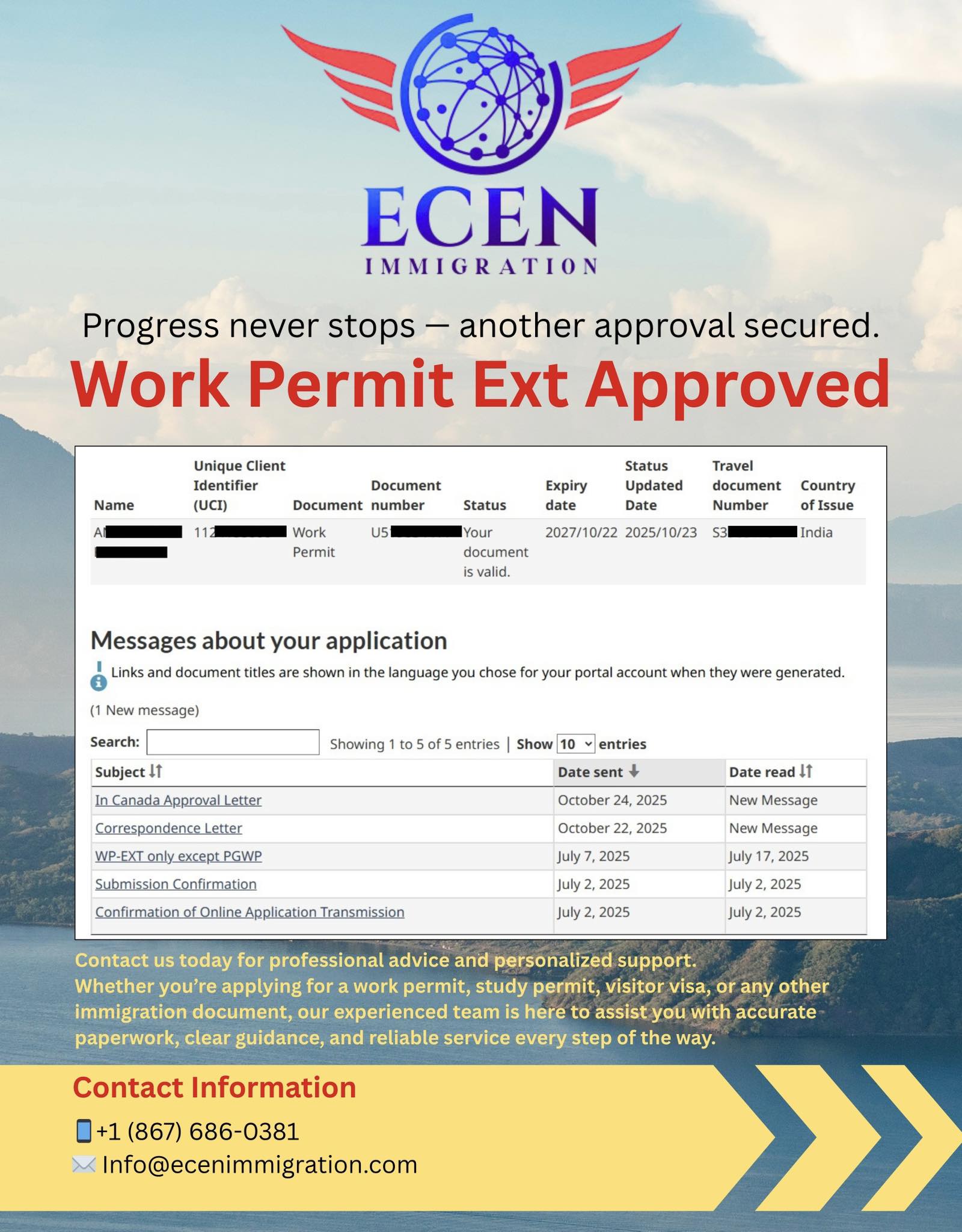 ECEN - Work Permit Extension Approved Another milestone achieved — Work ...
