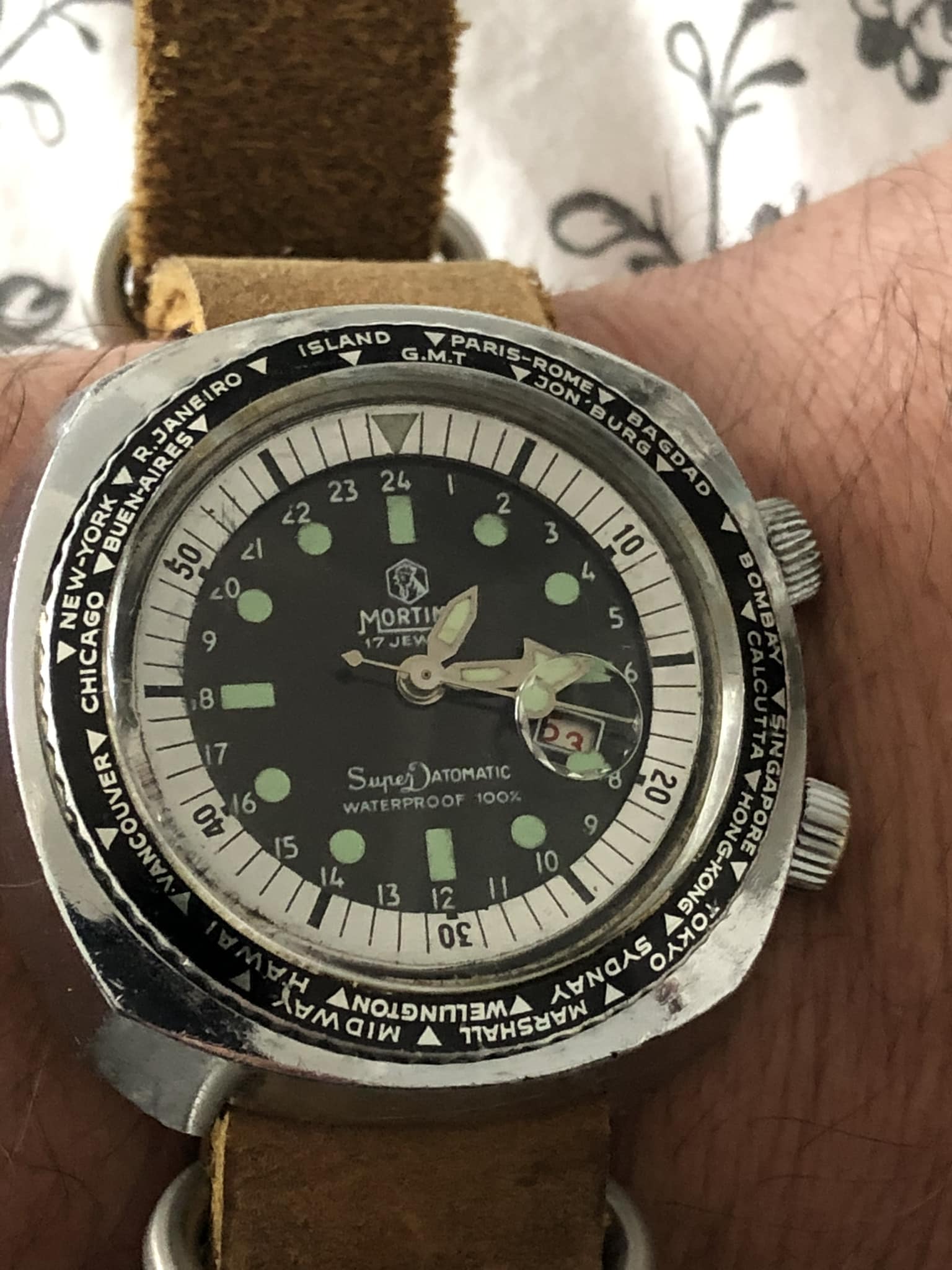 Montre De Plongée Vintage Mortima Super Datomic - Mécanique, Cadran Noir, Années 1970