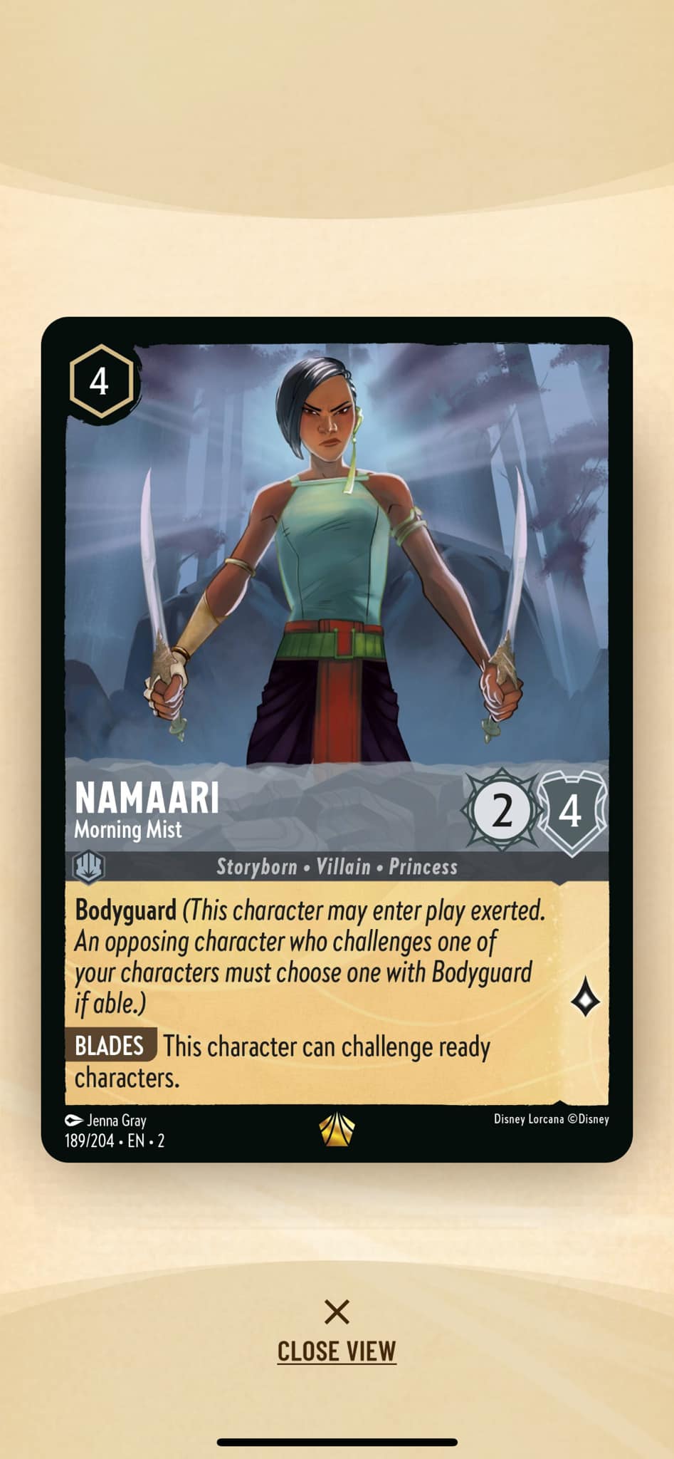namaari lorcana card - Morning Mist (Enchanted) Character Classification Disney Lorcana Trading Card Game