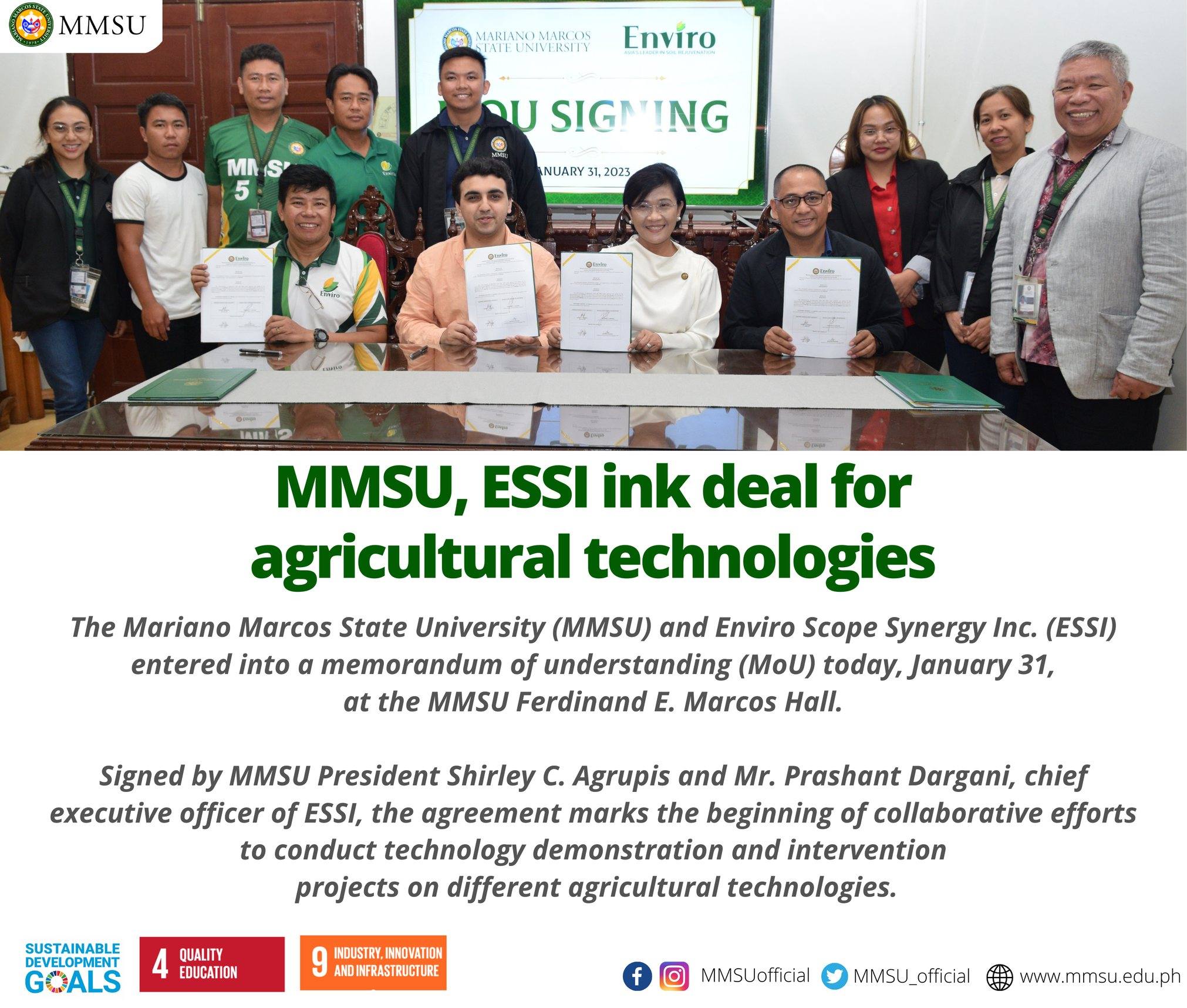 Mariano - 𝗡𝗘𝗪𝗦 | 𝗠𝗠𝗦𝗨, 𝗘𝗦𝗦𝗜 𝗶𝗻𝗸 𝗱𝗲𝗮𝗹 𝗳𝗼𝗿 𝗮𝗴𝗿𝗶𝗰𝘂𝗹𝘁𝘂𝗿𝗮𝗹 𝘁𝗲𝗰𝗵𝗻𝗼𝗹𝗼𝗴𝗶𝗲𝘀 The ...