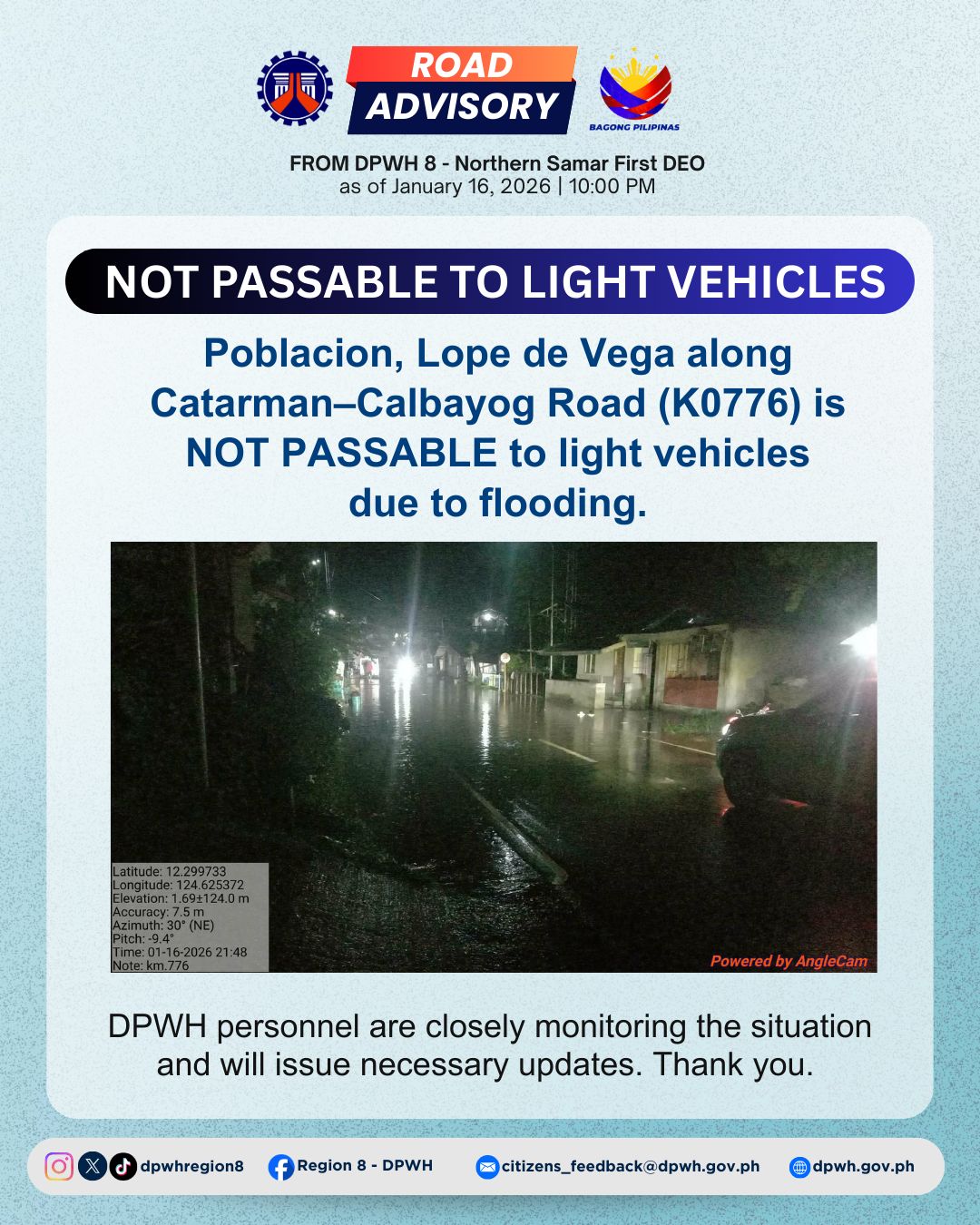 Region - ROAD ADVISORY from DPWH 8 - Northern Samar First DEO as of ...