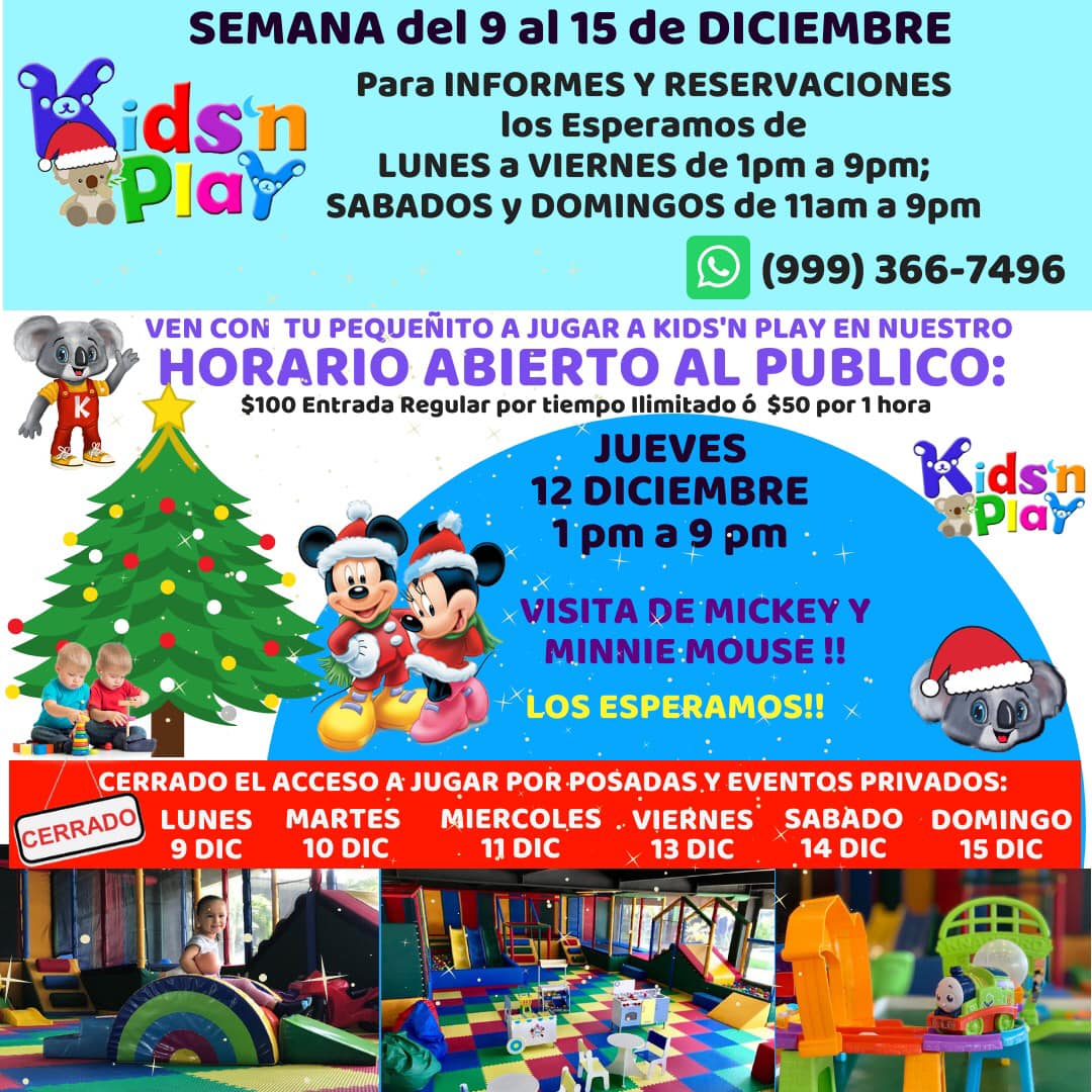 KIDS N PLAY - CALENDARIO DE LA SEMANA DEL 9 AL 15 DE... | Facebook