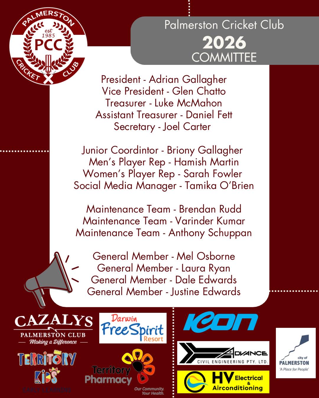 Palmerston - Introducing the Palmerston Cricket Club 2026 Committee! We ...