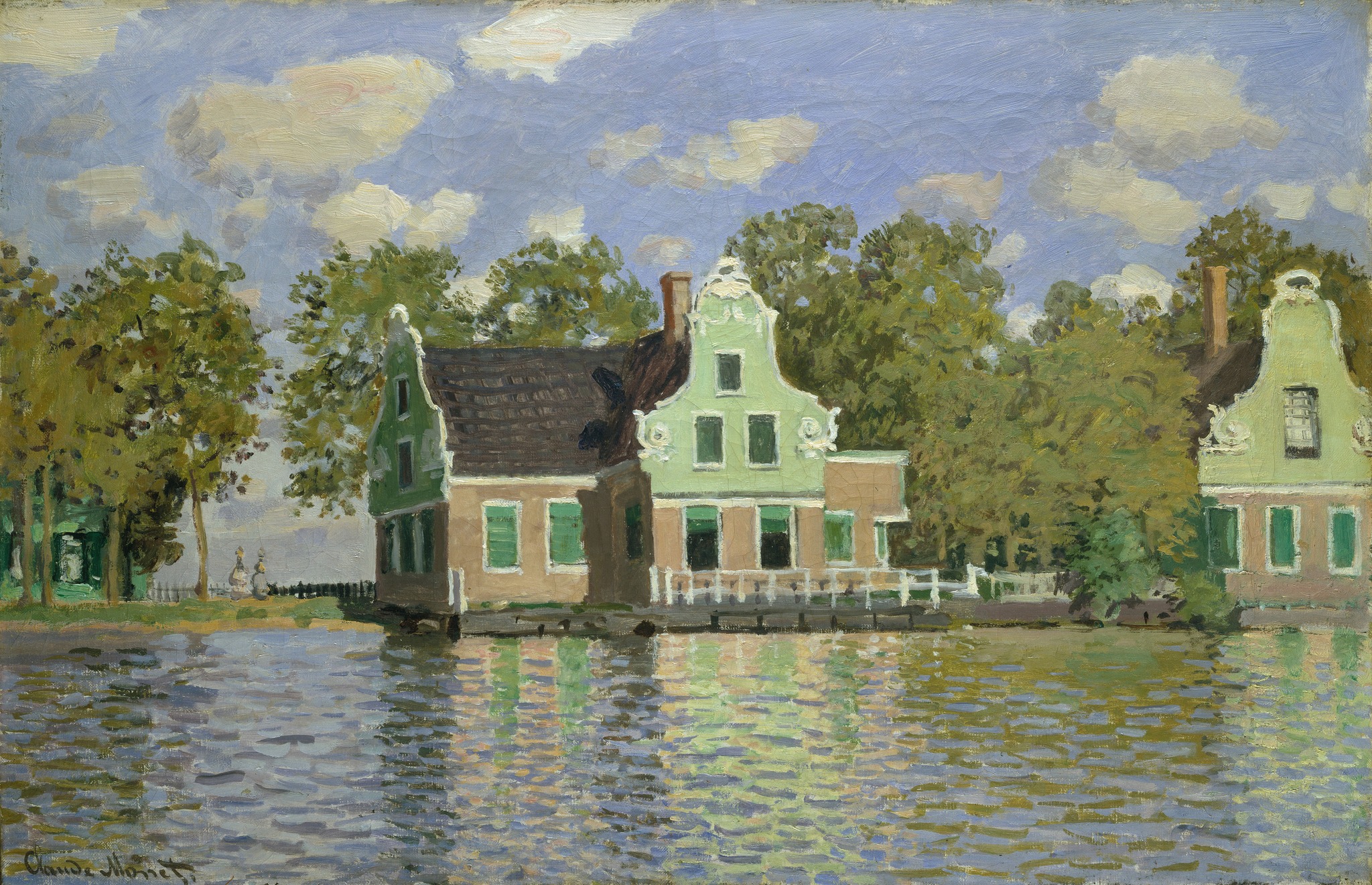 クロード・モネ、GARDEN HOUSE ON THE BANKS OF THE Claude Monet Houses on Bank of the River Zaan at Zaandam, 1871