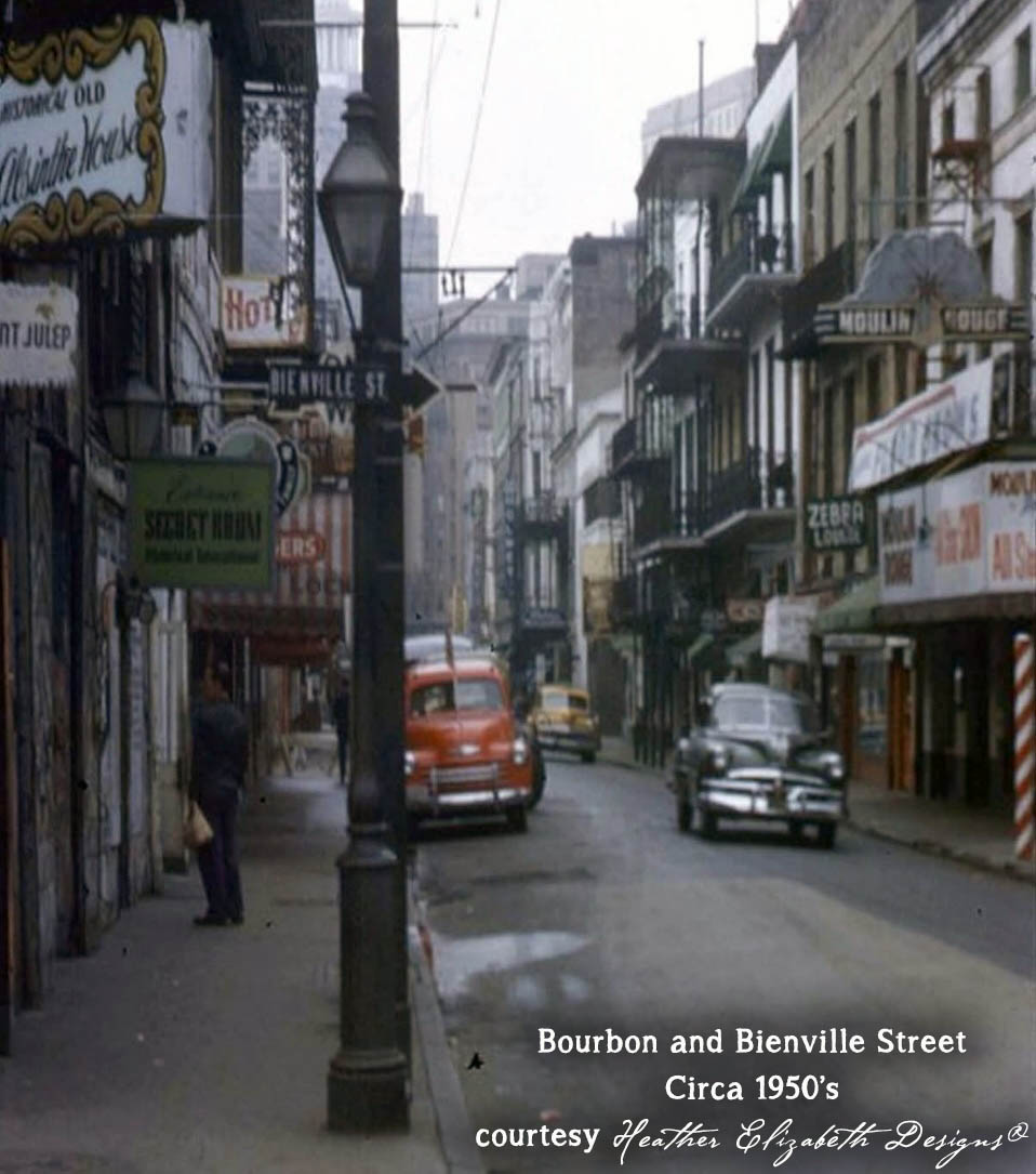 Historic Bourbon Street in 1950s New Orleans