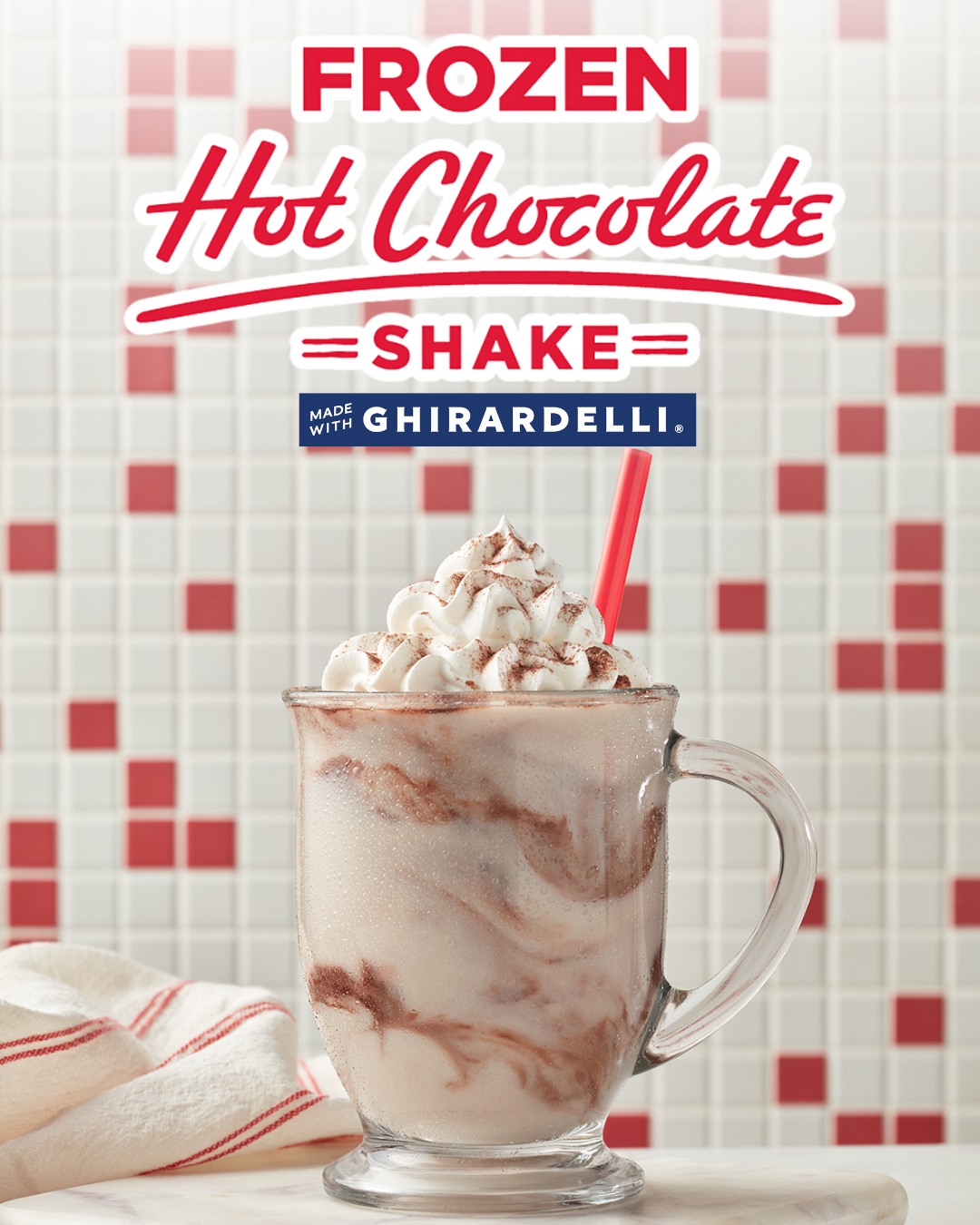 The Frozen Hot Chocolate Shake is back! Made with Ghirardelli