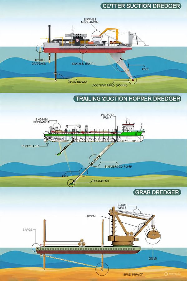 Sailing | The infographic illustrates three types of dredgers used for ...