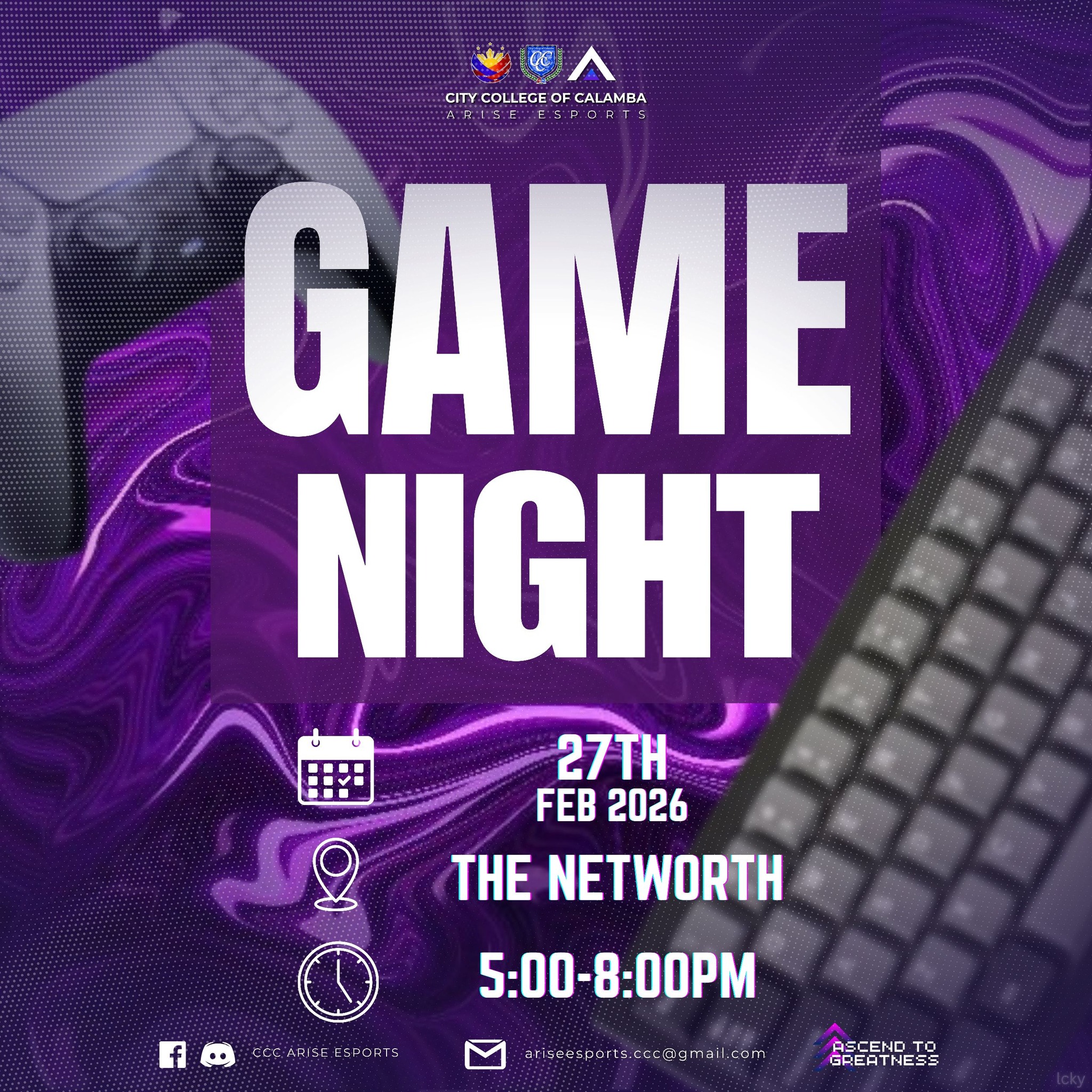 🎮⚡ 𝗡𝗜𝗚𝗛𝗧 𝗢𝗙 𝗚𝗔𝗠𝗘𝗥𝗦! ⚡🎮 Get ready for... - CCC Arise Esports | Facebook