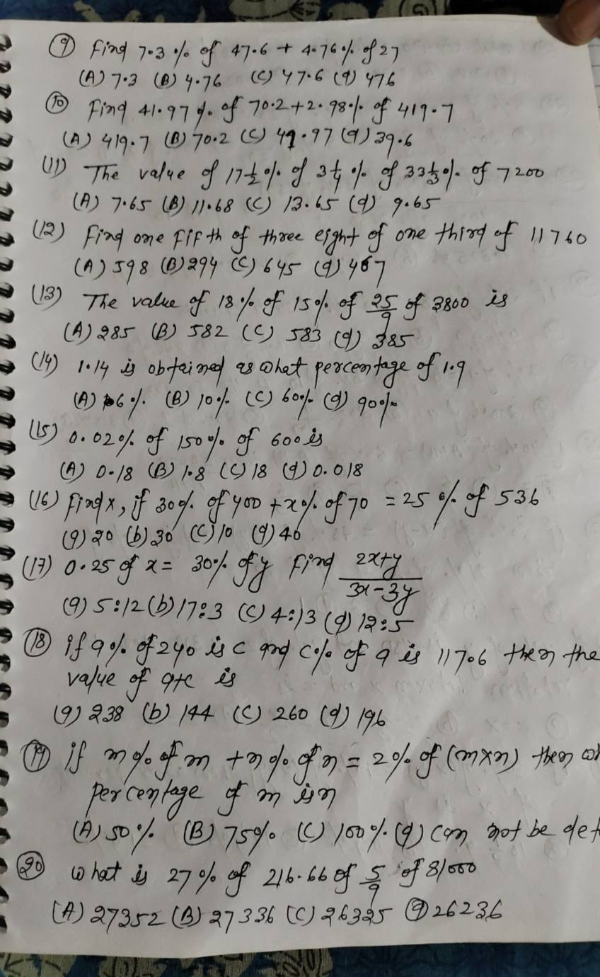 Math percentage practice sheet for class iv to x