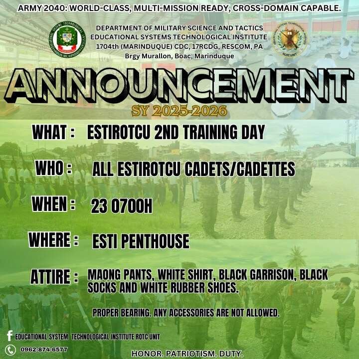Educational - 📢𝗔𝗡𝗡𝗢𝗨𝗡𝗖𝗘𝗠𝗘𝗡𝗧 𝗙𝗢𝗥 𝗔𝗟𝗟 𝗖𝗔𝗗𝗘𝗧𝗦/𝗖𝗔𝗗𝗘𝗧𝗧𝗘𝗦📢 WHAT: 2nd Training ...