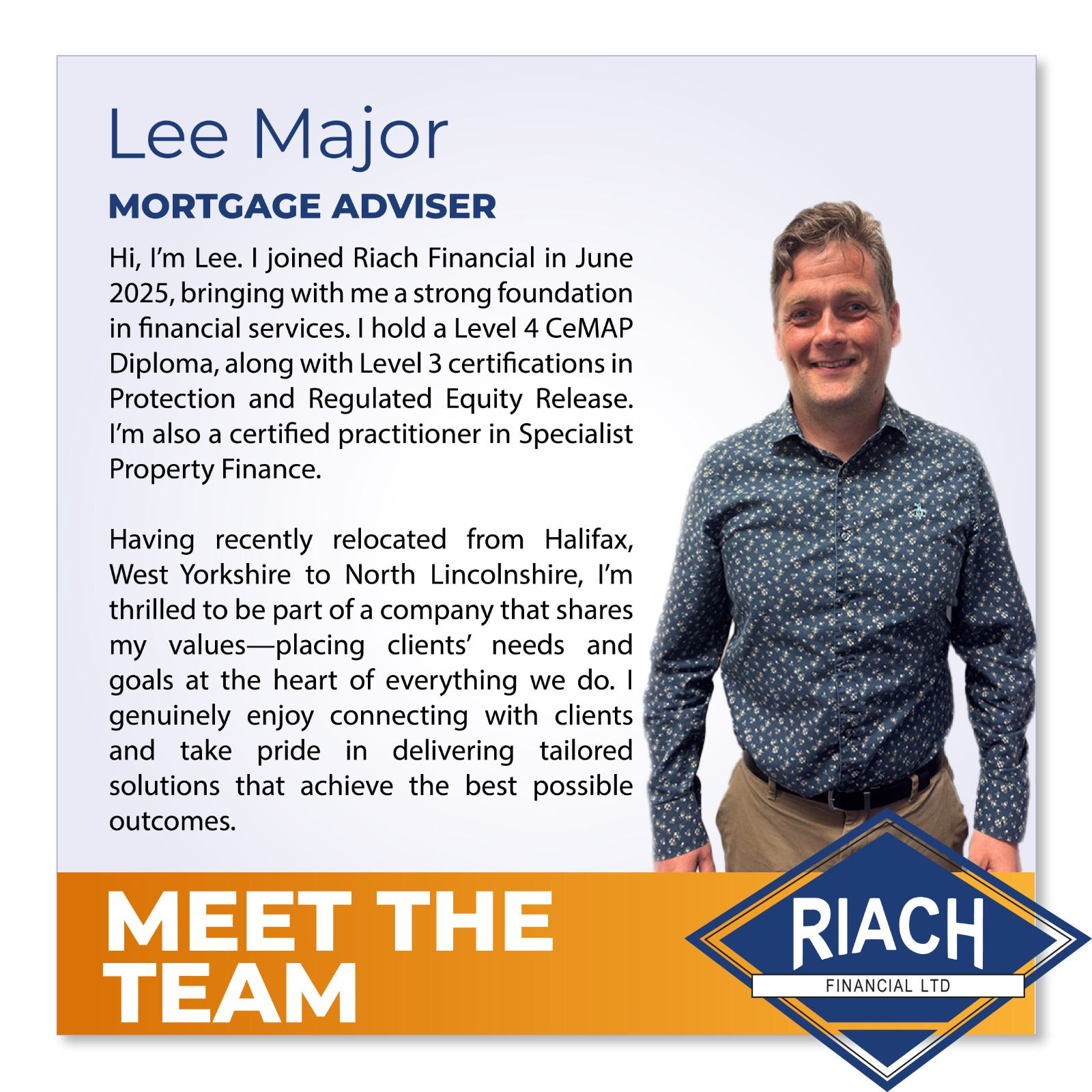 Riach - MEET THE TEAM A big welcome to Lee Major who joins the team as ...