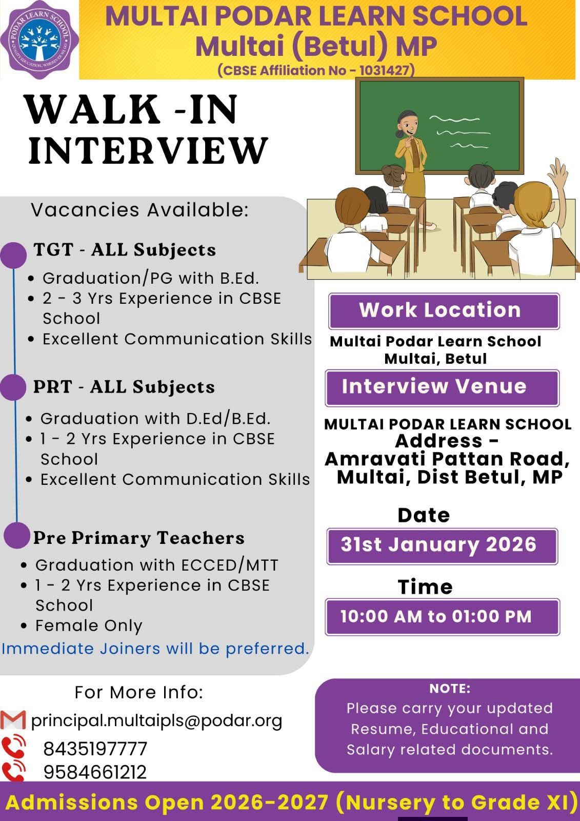 MULTAI - 📢 We’re Hiring Teachers! 📢 Multai Podar Learn School is ...