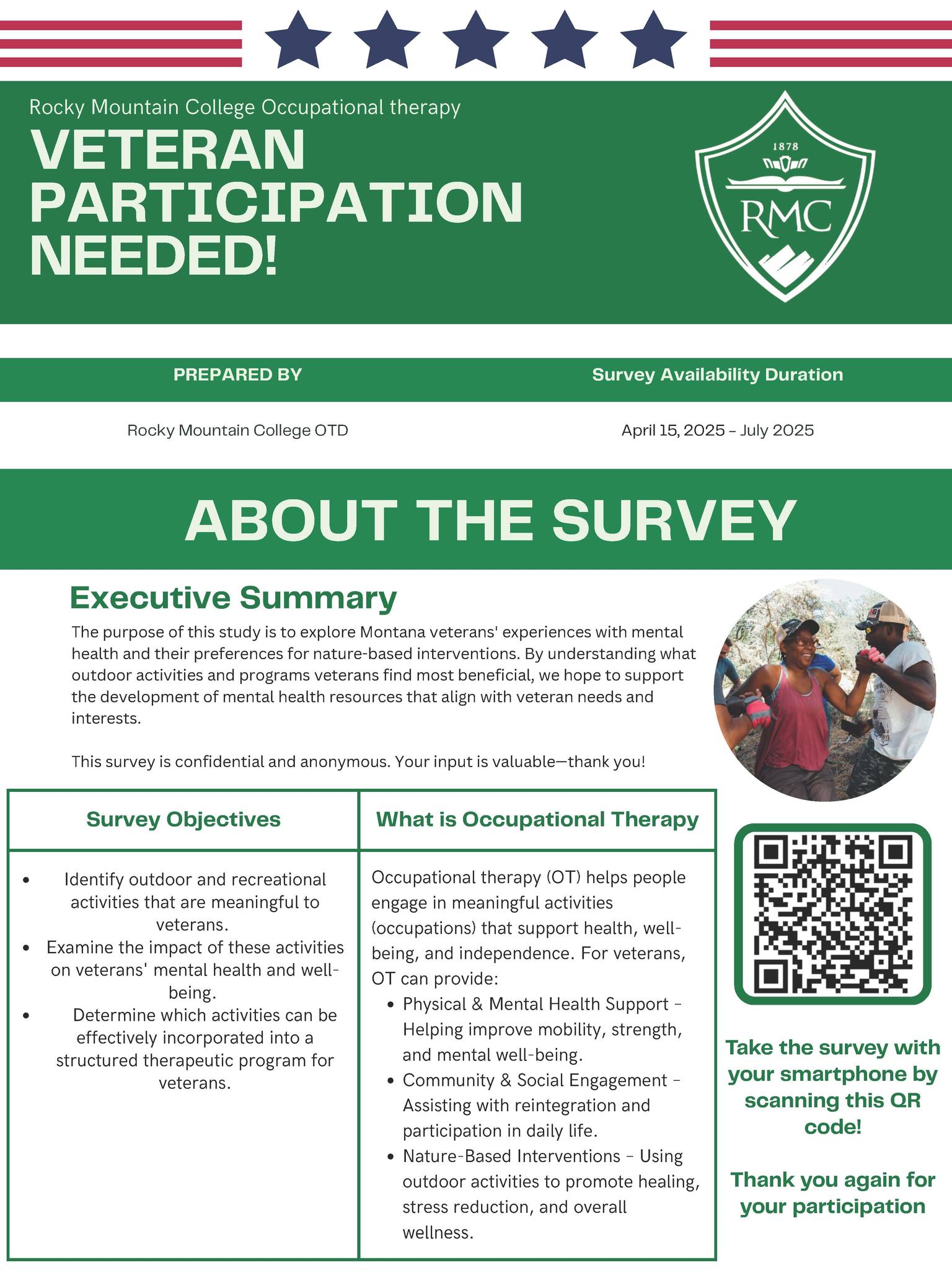 Veterans - Use the QR code or go to https://rmc.sjc1.qualtrics.com/jfe ...