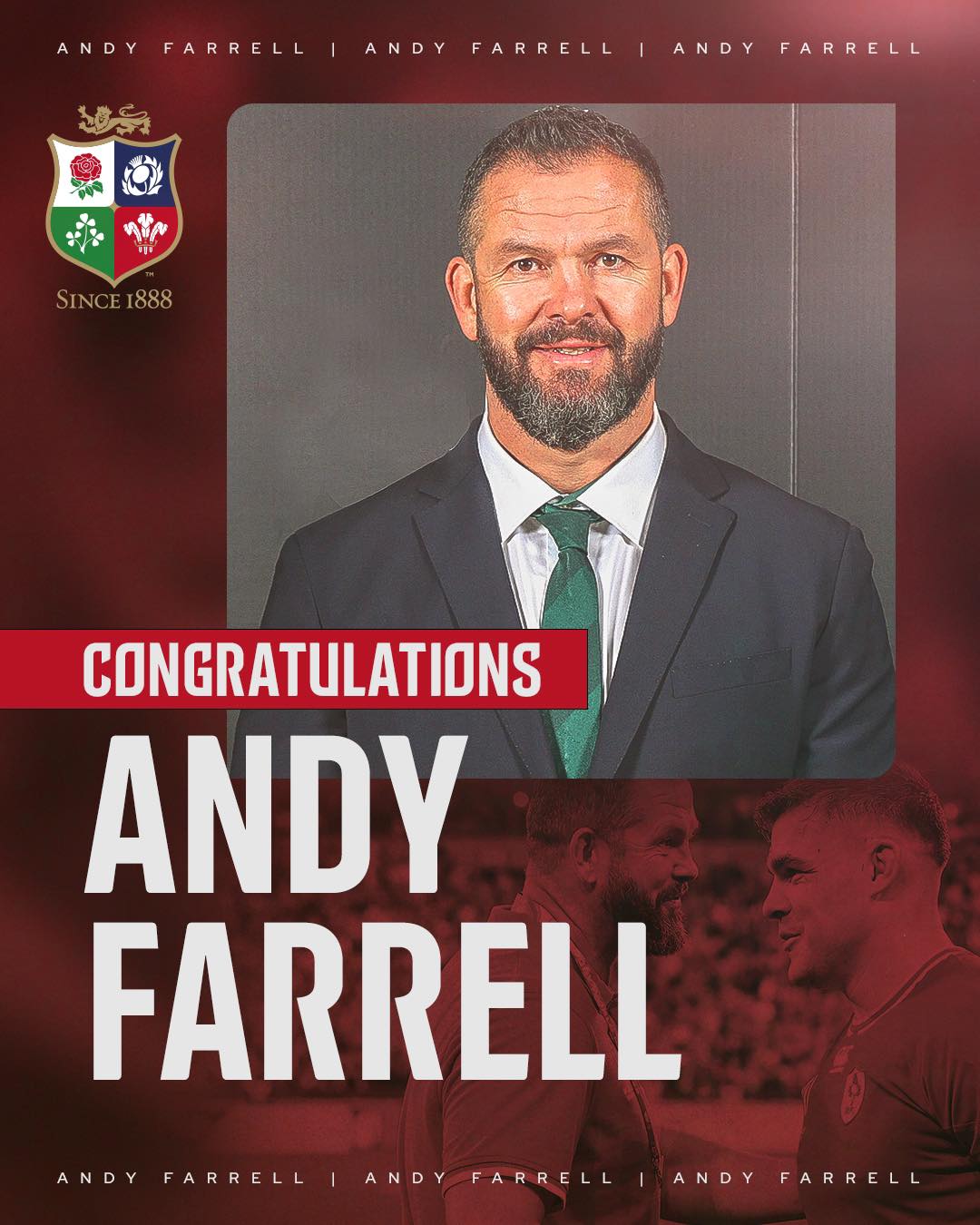 BKT - Introducing the new Official Lions Rugby Head Coach… Andy Farrell ...