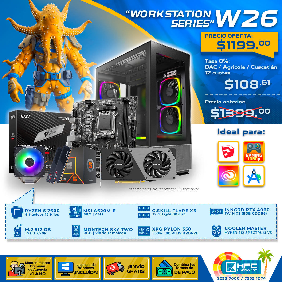 KPC - 🌊 CASE: MONTECH SKY TWO/ VIDRIO TEMPLADO / RGB / BLACK 🌊FUENTE DE ...