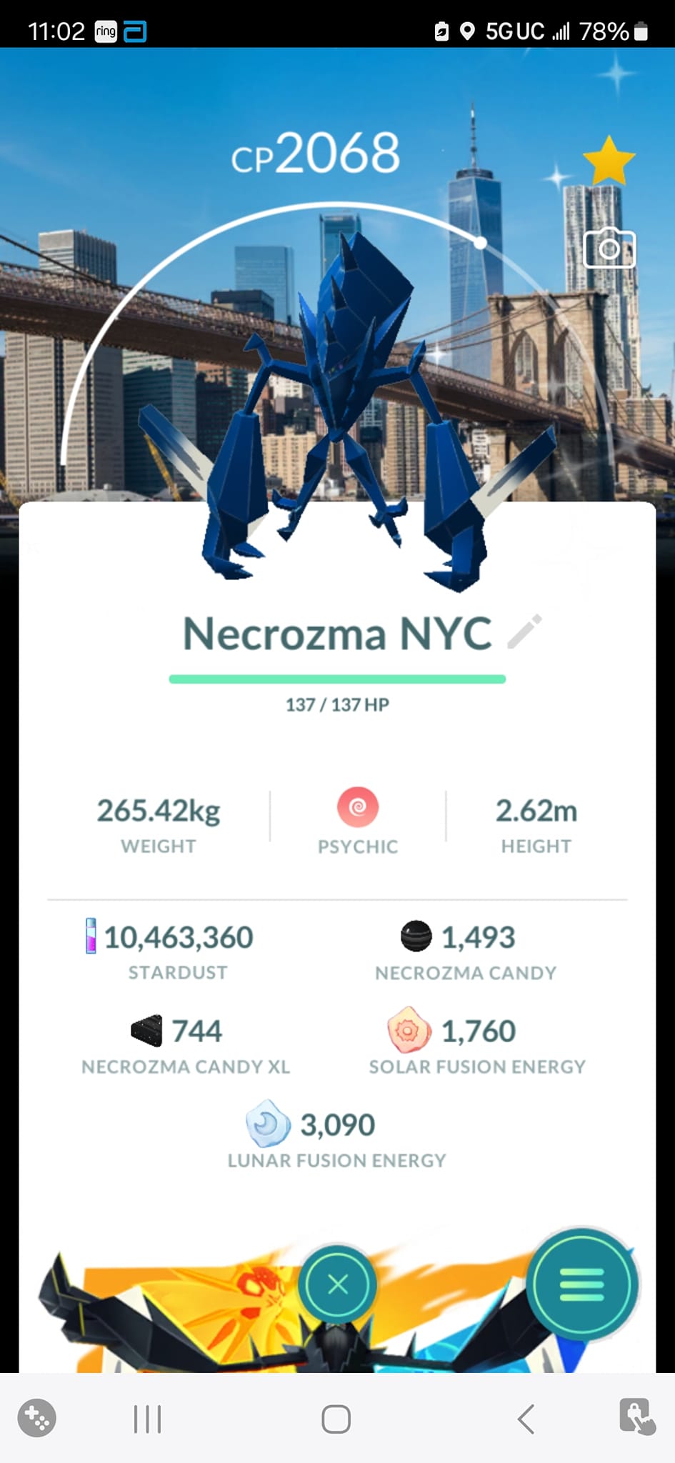 Carte Solgaleo New York Background P0KEM0N G0 - Pour IOS/Android, Neuf Scellé - TRADE