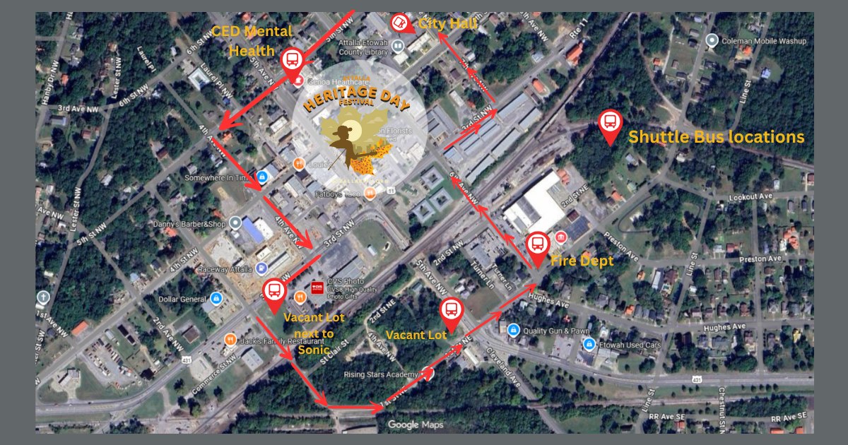 Attalla - Shuttle pick up and drop off will be available in these areas ...