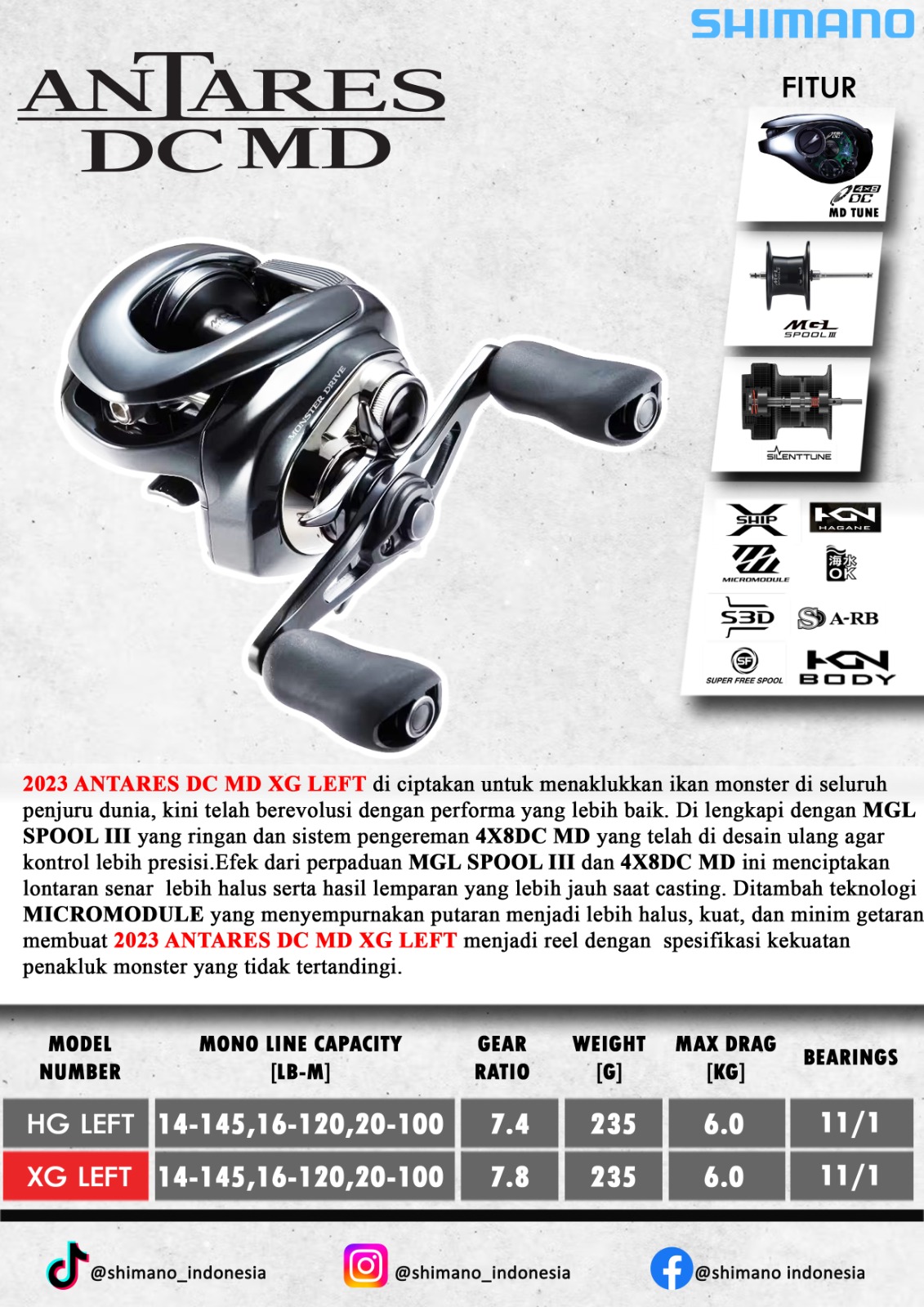 2018 SHIMANO ANTARES DC MD XG 😘 MONSTER DRIVE 😍 (Righty) 1 set