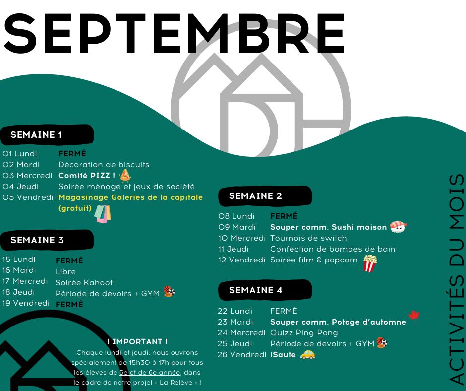 Maison - 🚨CHANGEMENT D'HORAIRE - SEPTEMBRE🚨 Petits changements dans la ...
