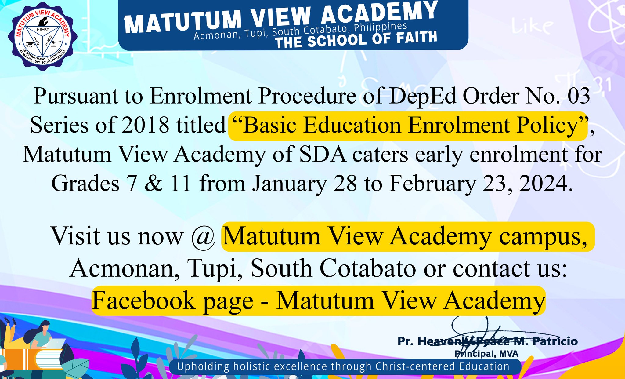 Matutum - Pursuant to Enrolment Procedure of DepEd Order No. 03 Series ...