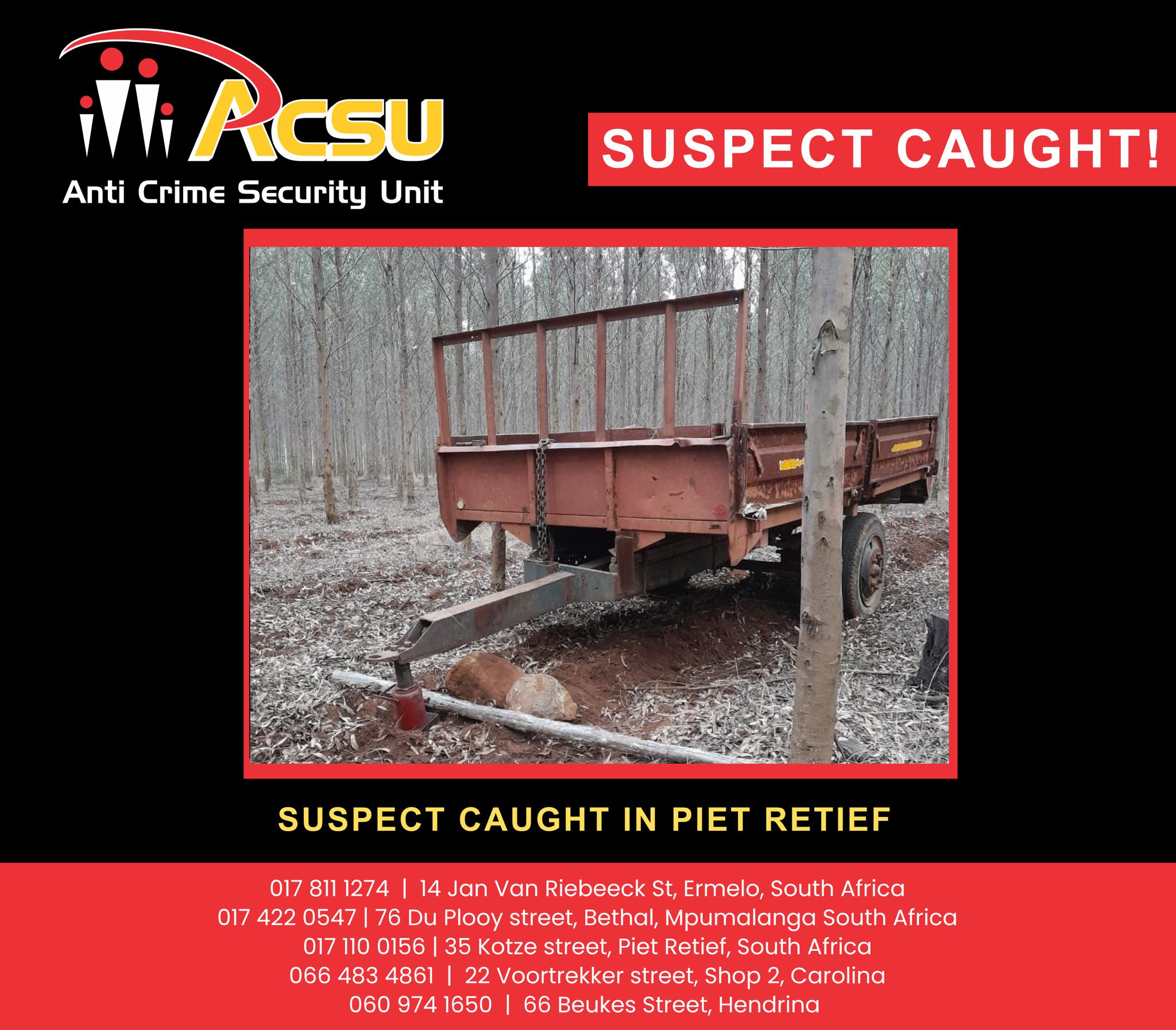 ACSU - 🚨 SUSPECTS CAUGHT IN PIET RETIEF 🚨 ACSU officers arrested ...