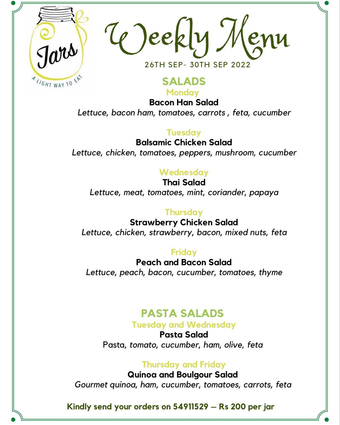 Jars - A healthy menu to kick off your week. We choose to...