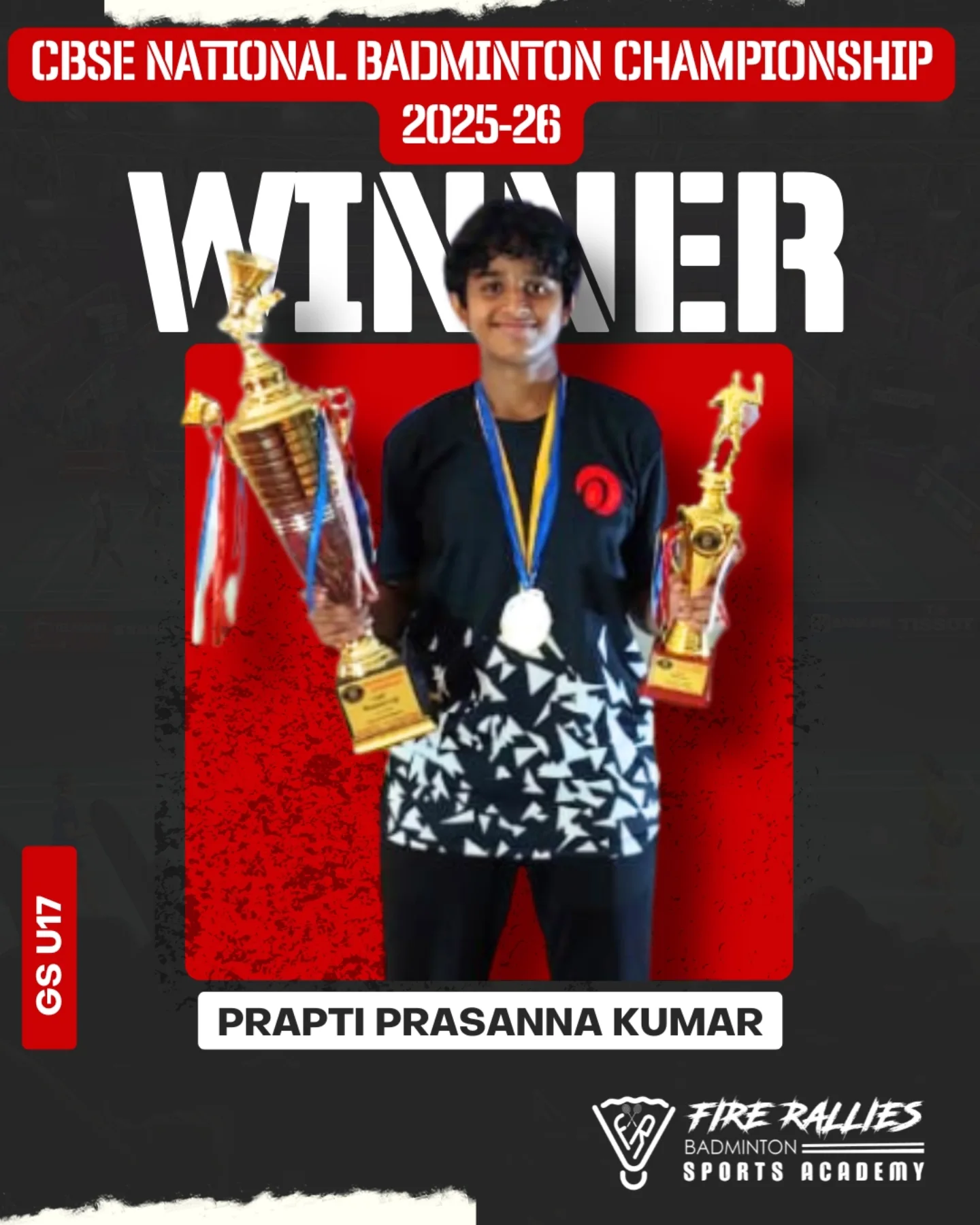 Huge congratulations to Prapti... - Fire Rallies Badminton | Facebook