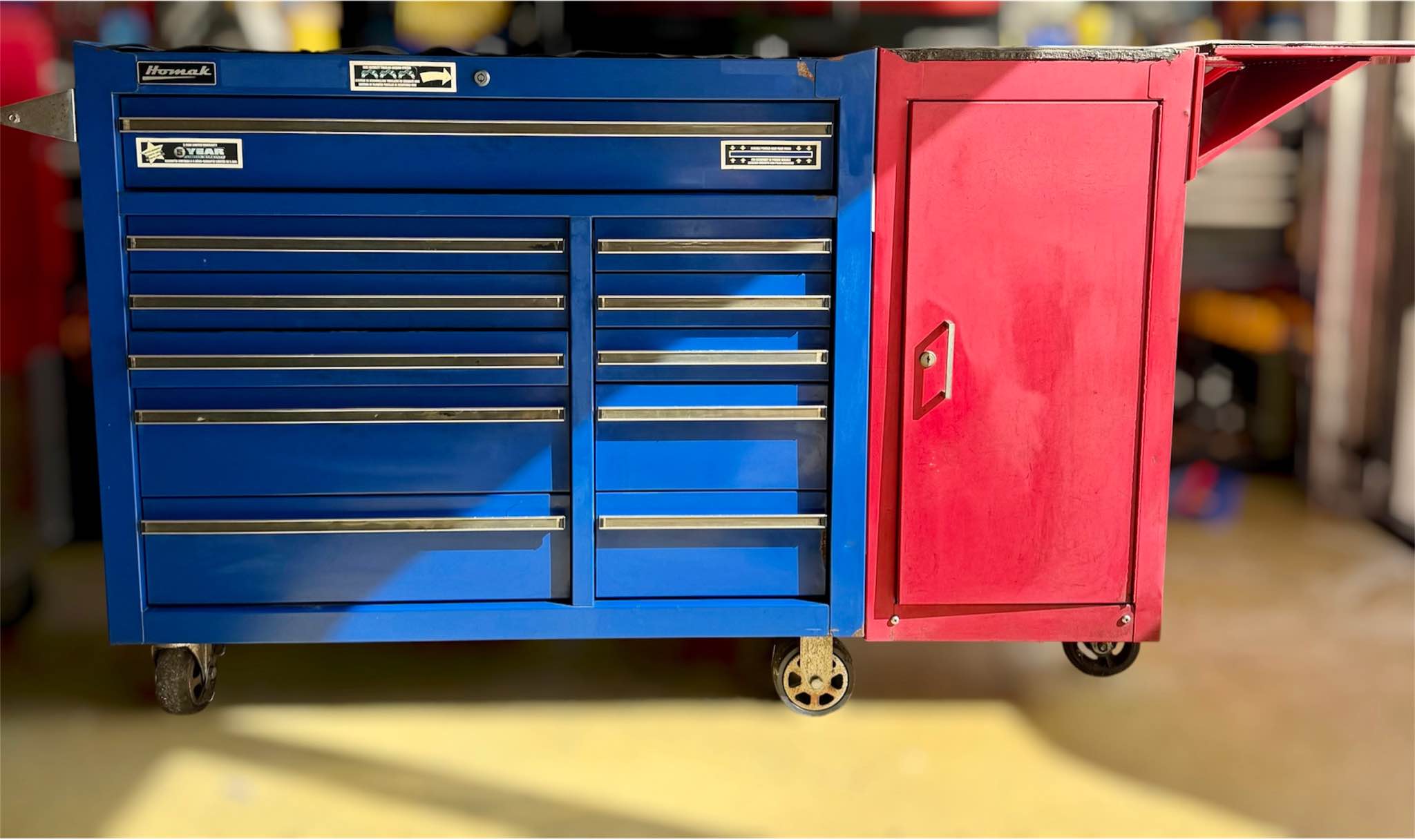 Homak Tool Box BL04011410 Blue w/ Red Side Cabinet Rolling Setup - Tool ...