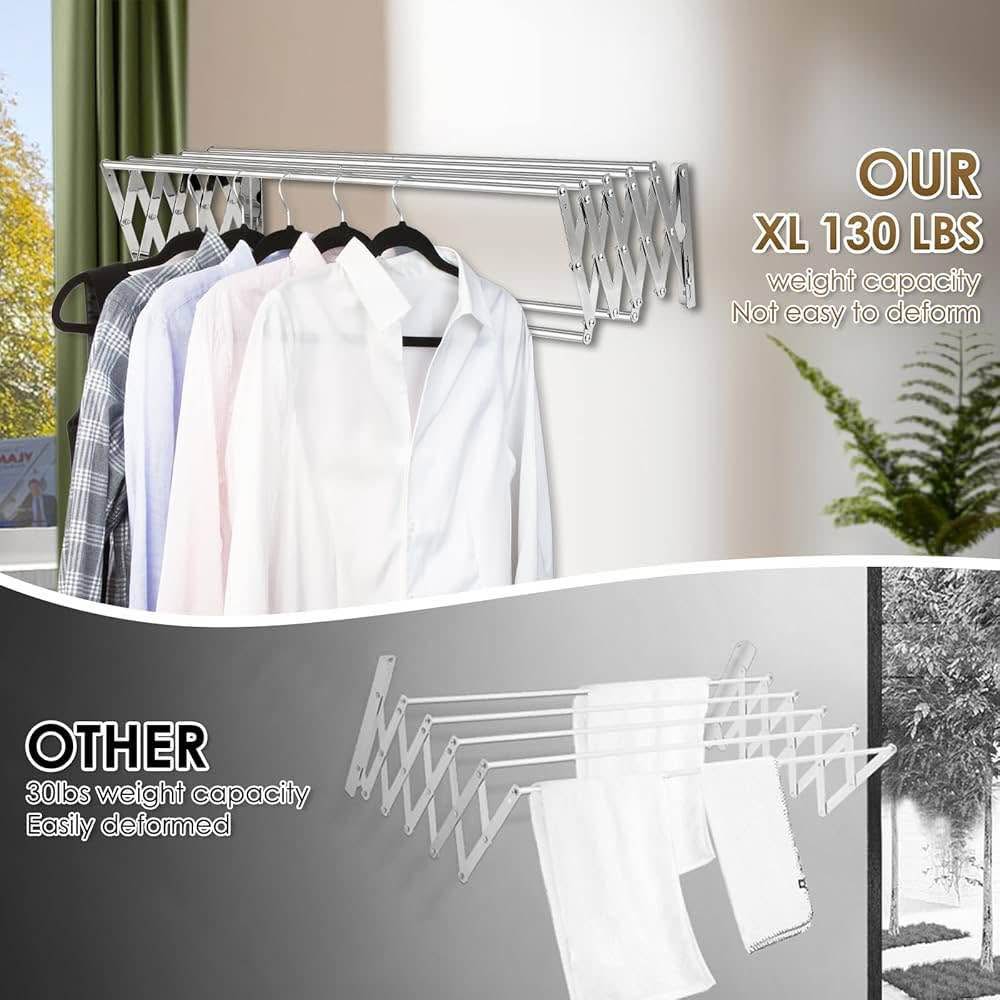 NEW – Accordion Wall Mounted Clothes Drying Rack (32” XL, Stainless ...