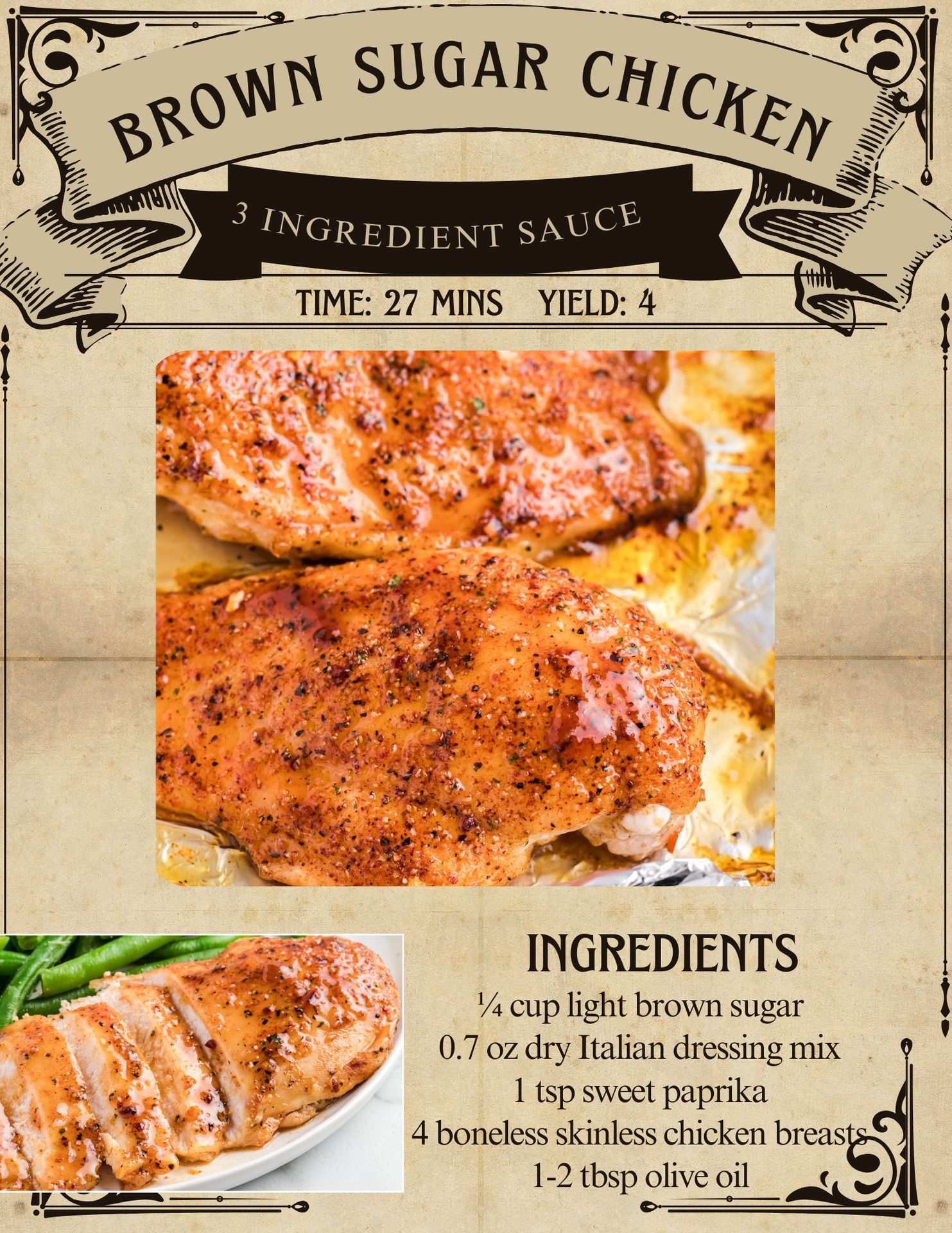 brown sugar and italian dressing chicken 3 INGREDIENT CHICKEN! ingredients: ¼ cup light brown sugar, packed 0.7 ounces dry mix 1 teaspoon sweet paprika plus add your chicken! 4 boneless skinless breasts, thawed (5-ounce pieces) Variant:Ivory size 8 Model: Alicia GB164S A lovely dress sewing