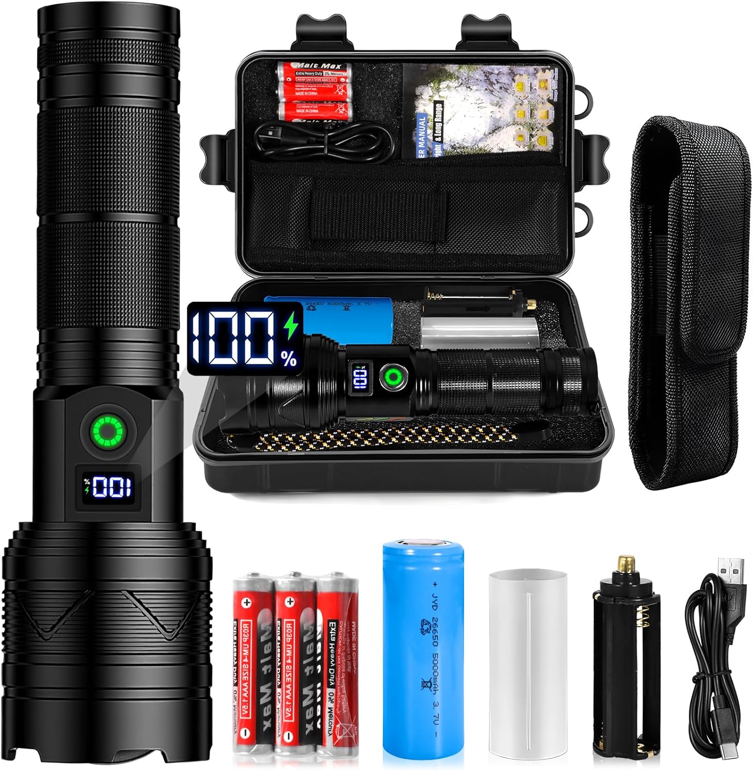 Lampe Torche LED Ultra Puissante 500000 Lumens Rechargeable - 5 Modes Pour Camping Et Urgences
