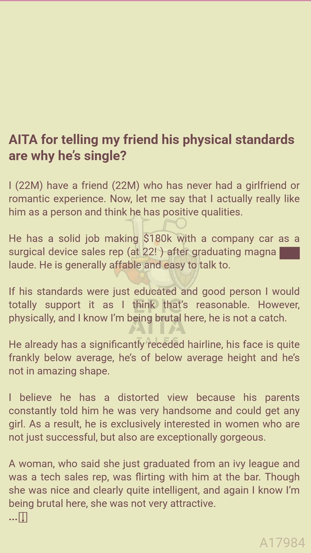 Epic AITA Tales - AITA for telling 🐻 my friend his... | Facebook
