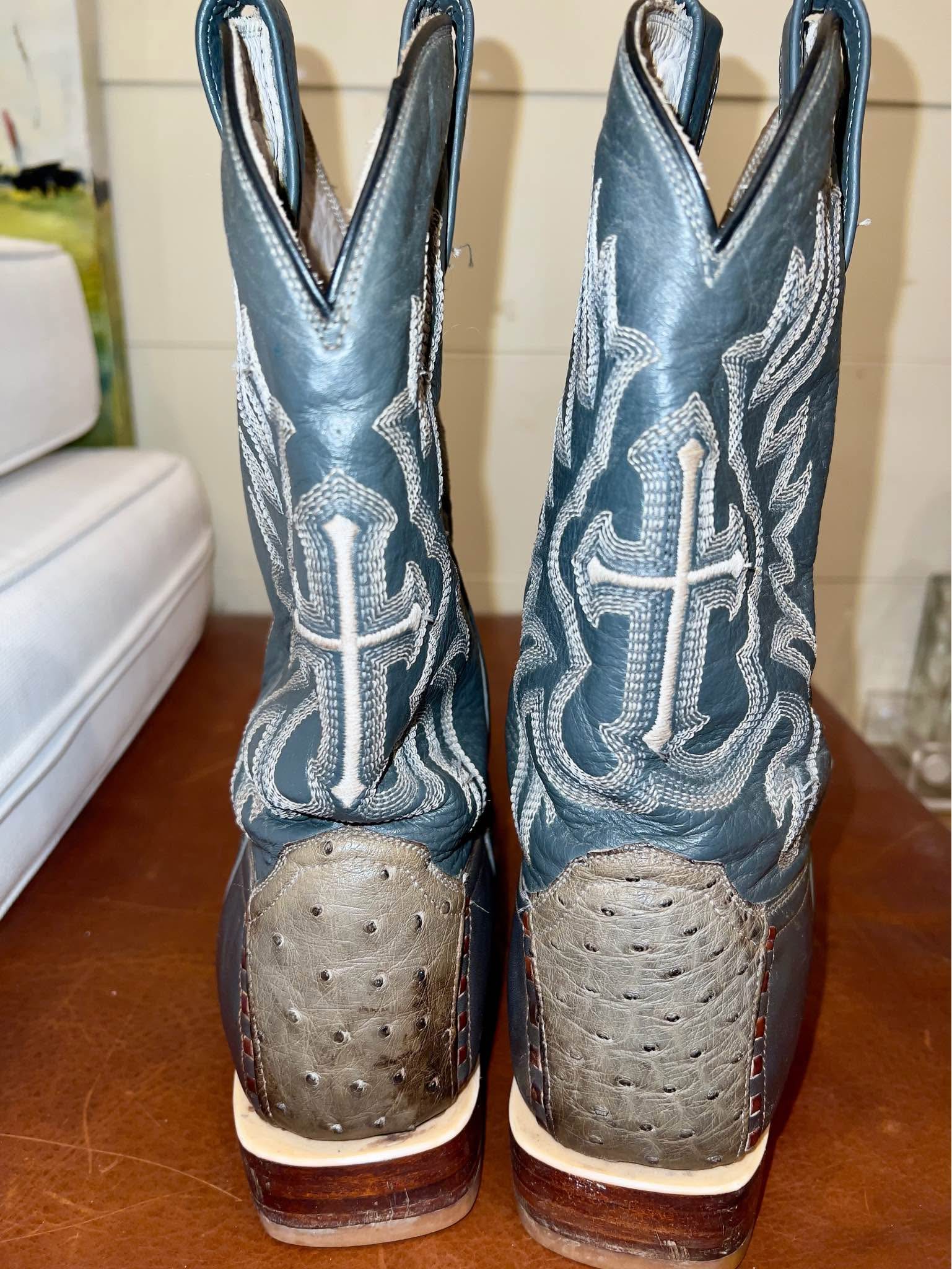 Custom Vintage Ostrich Leather Cowboy Boots Size 9-9.5 Men 10-11 Women ...