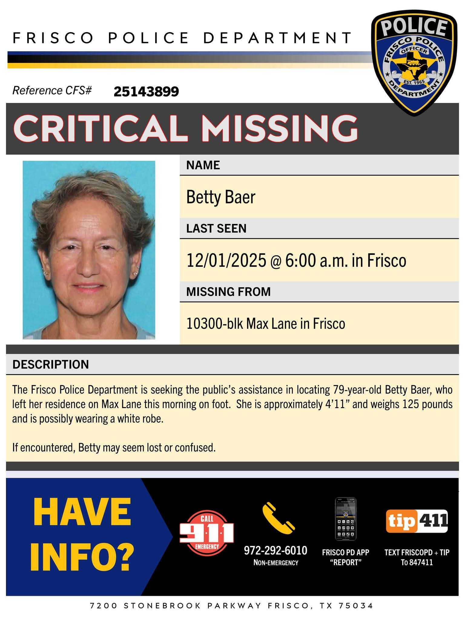 Collin - Per Frisco PD: 🚨🚨CRITICAL MISSING🚨🚨 The Frisco Police ...