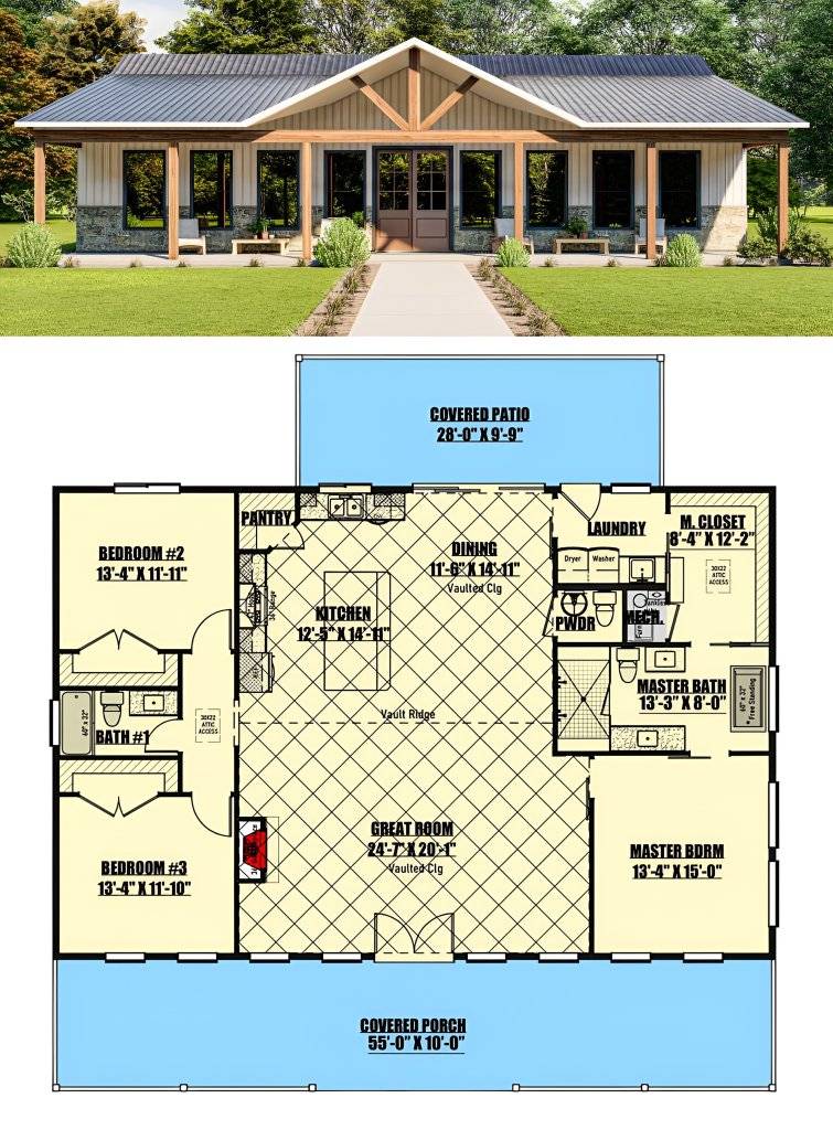 Dream - Rustic Ranch with a Deep 10-Foot Porch & Family-Friendly Layout ...